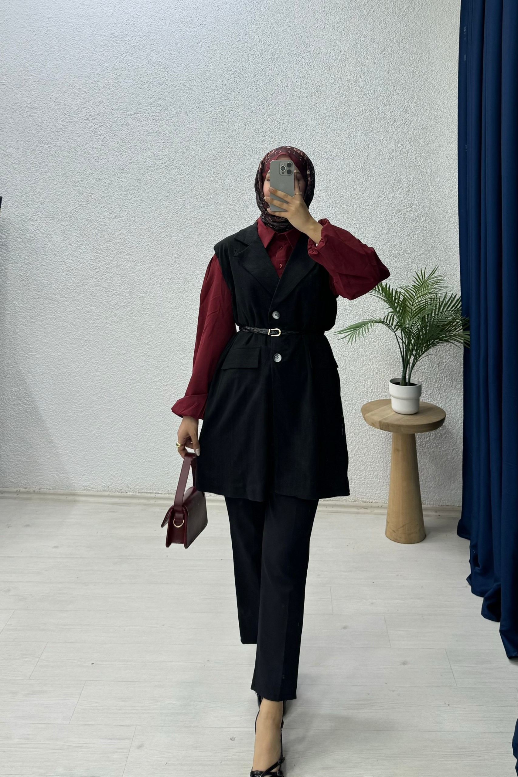 Kemerli Yelek - Siyah