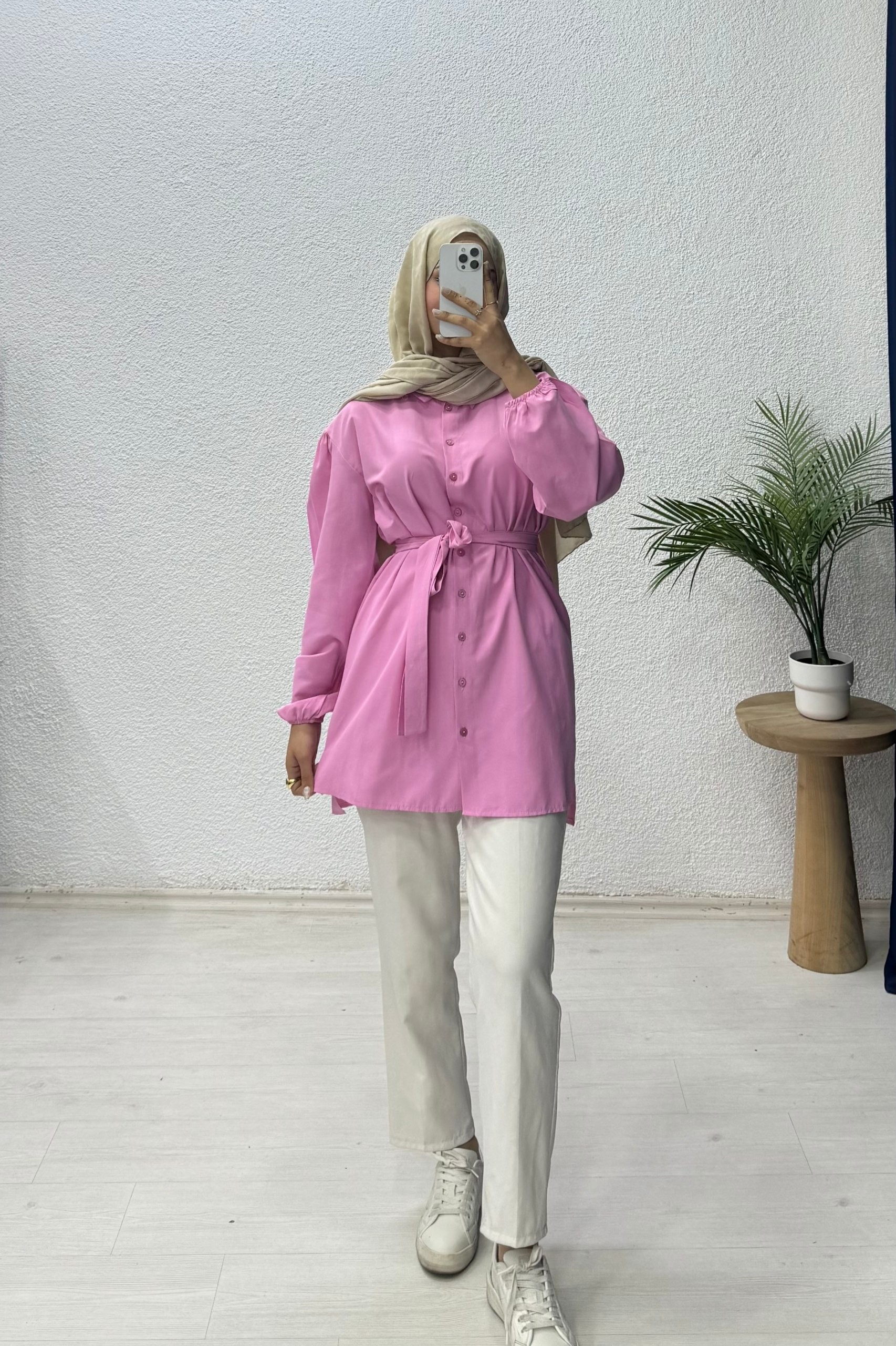 Bağlamalı Balon Kol Gömlek - PEMBE