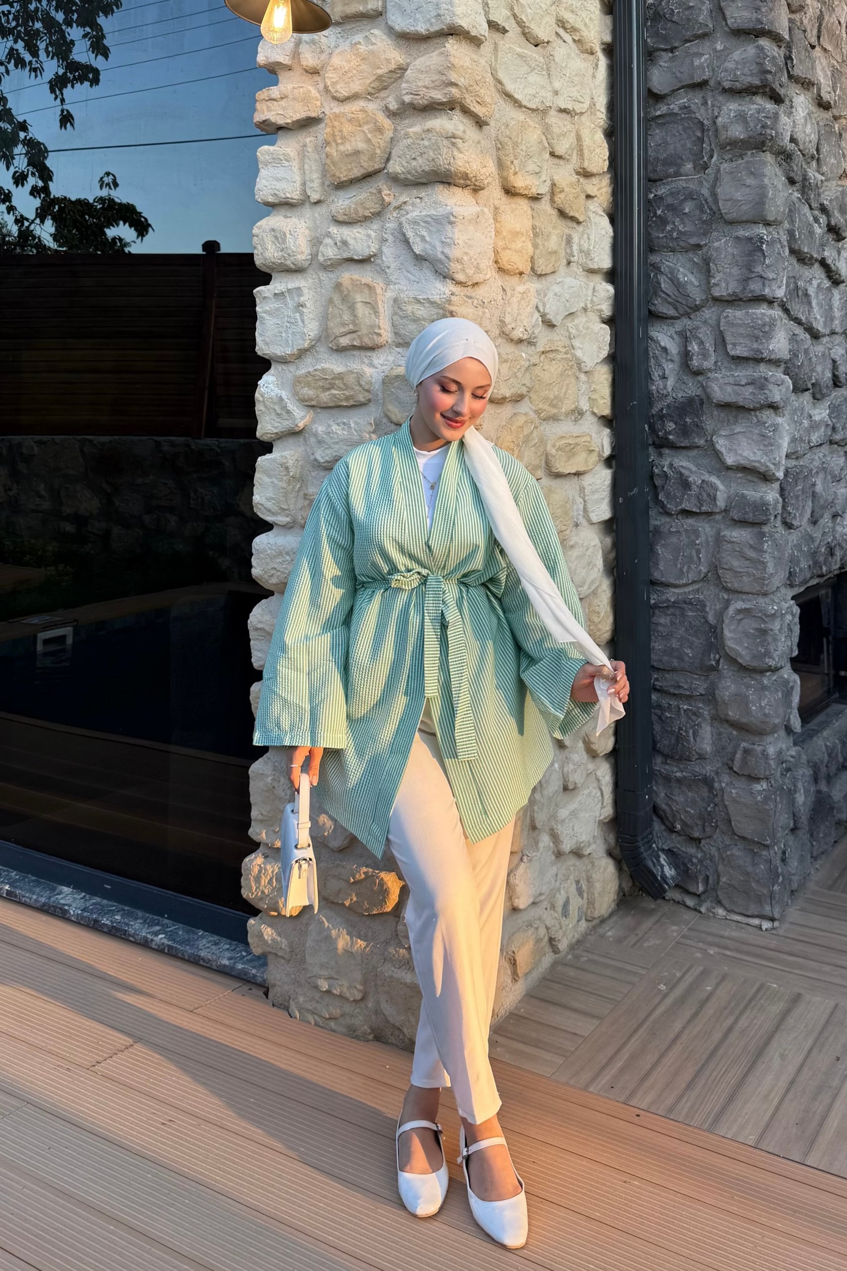 Çizgili Kimono - Yeşil