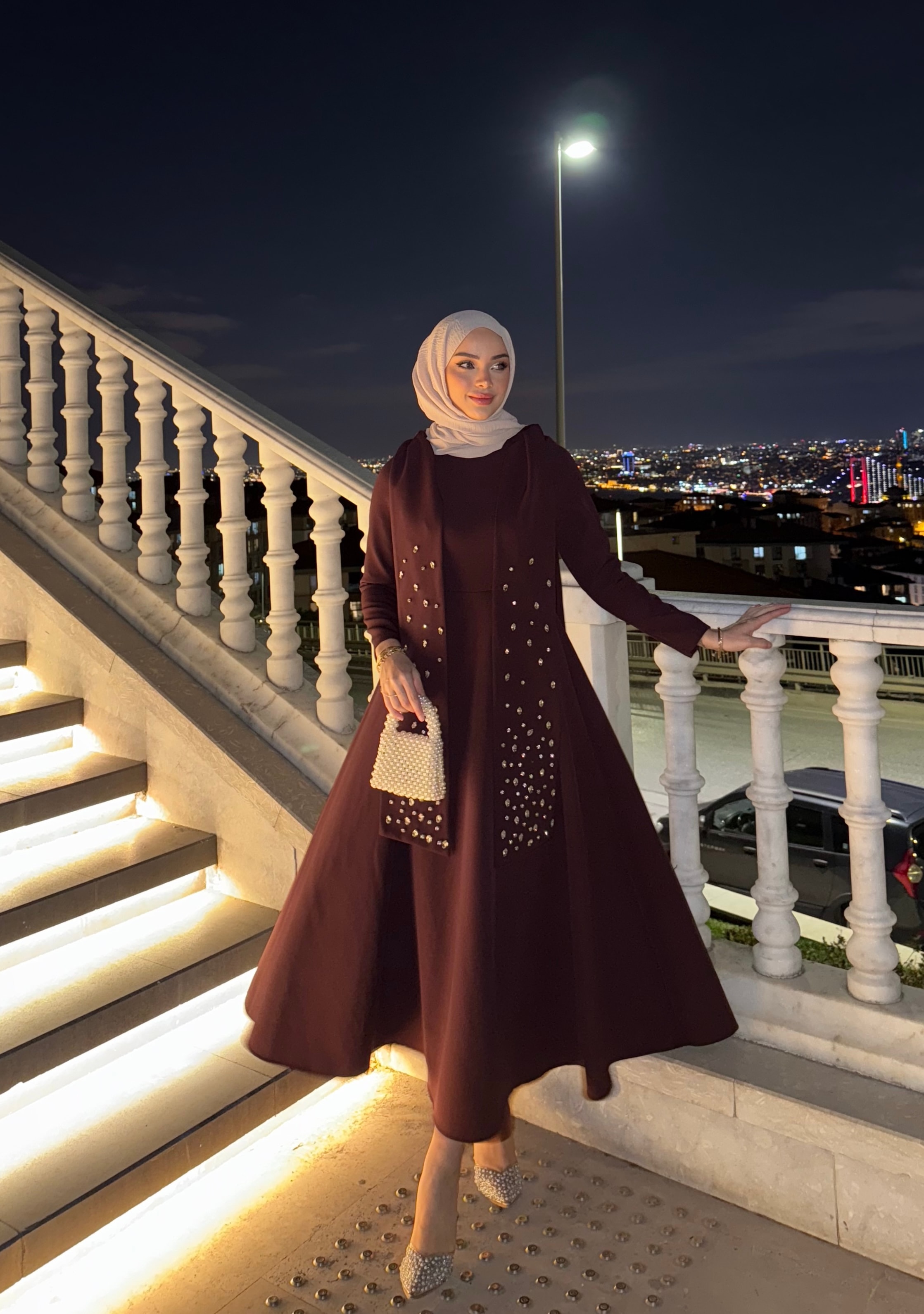 Elsa Taşlı Elbise  - Bordo