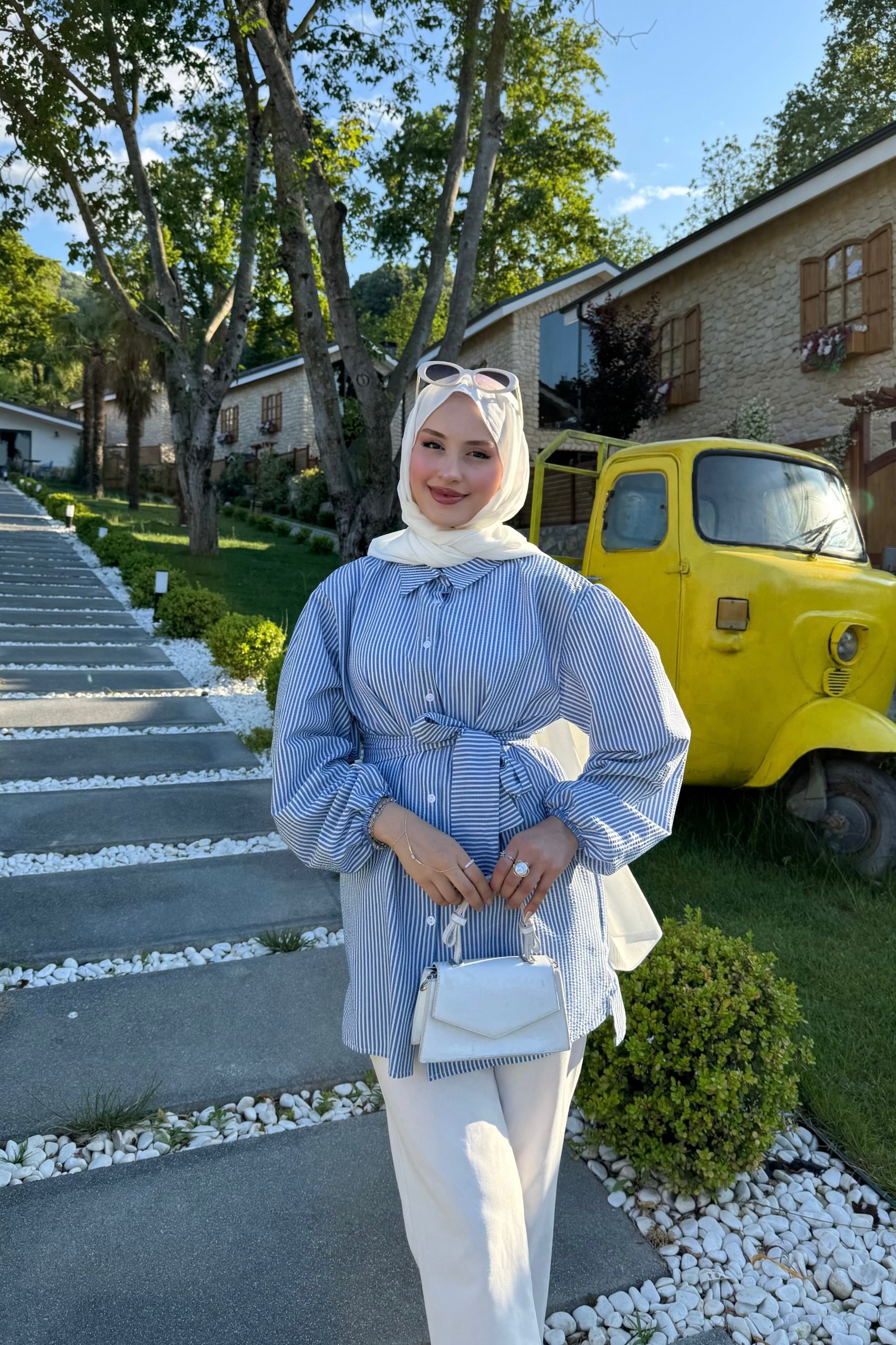 Bağlamalı Çizgili Gömlek  - Lacivert