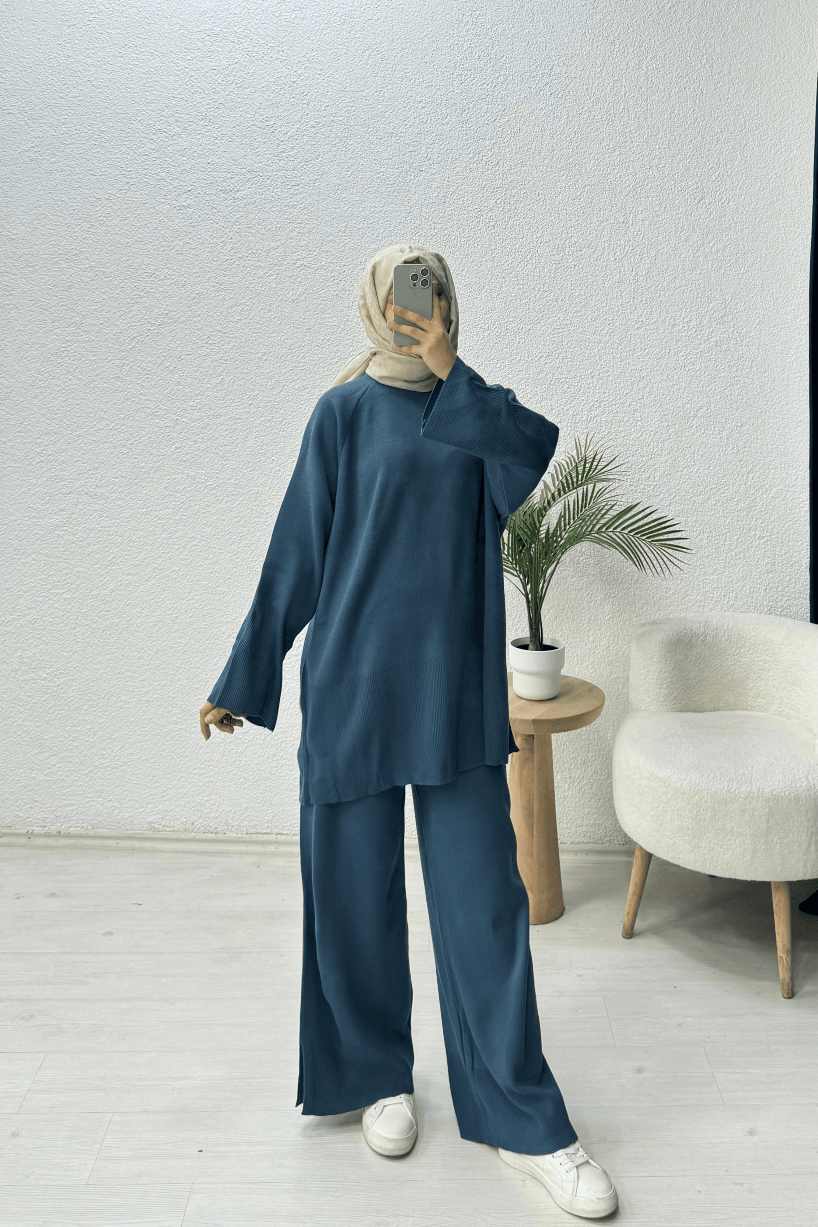 Basic Oversize Triko Takım - mavi