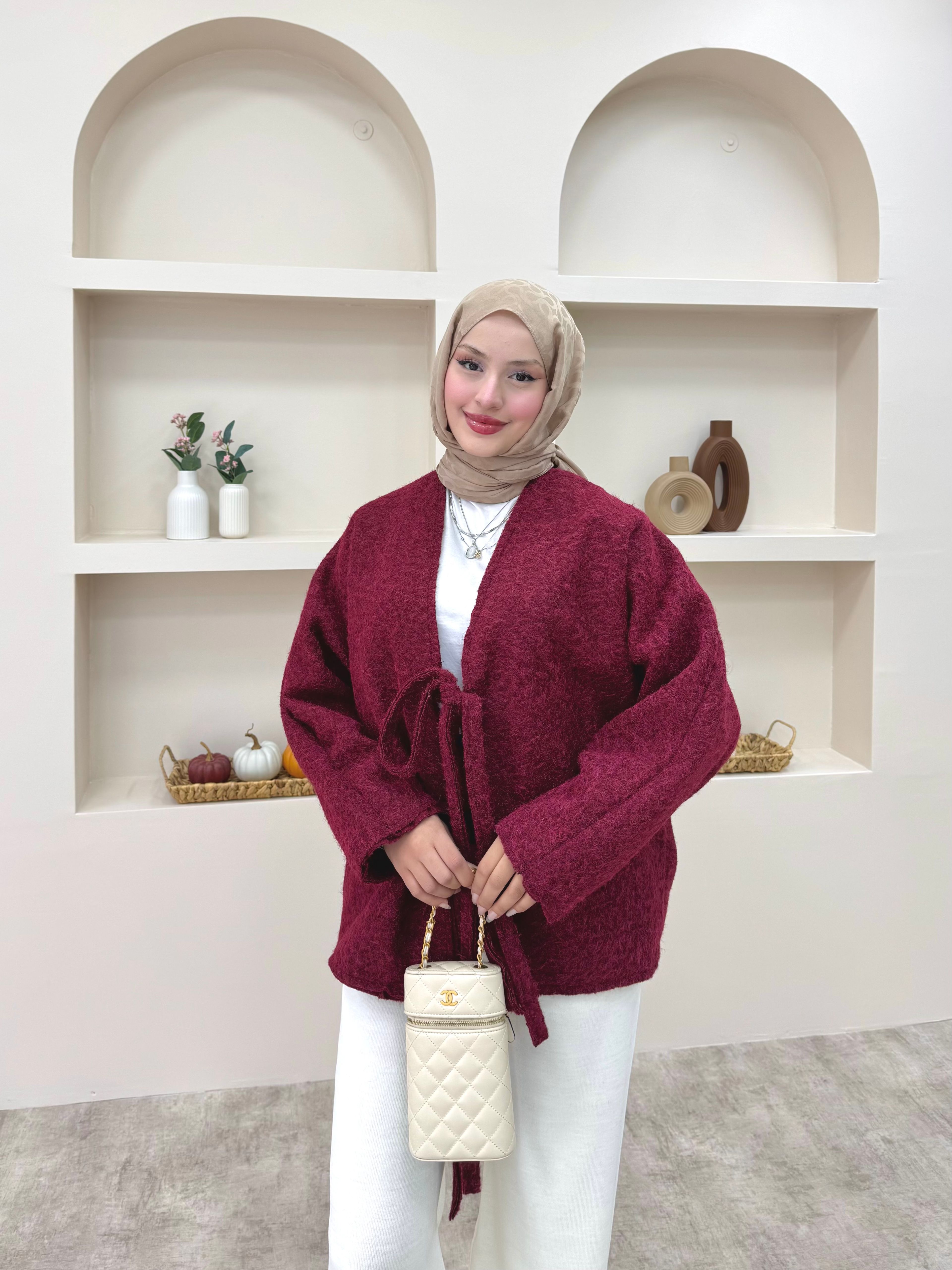 Önü Bağlamalı Kırçıl Kumaş Ceket 1249.