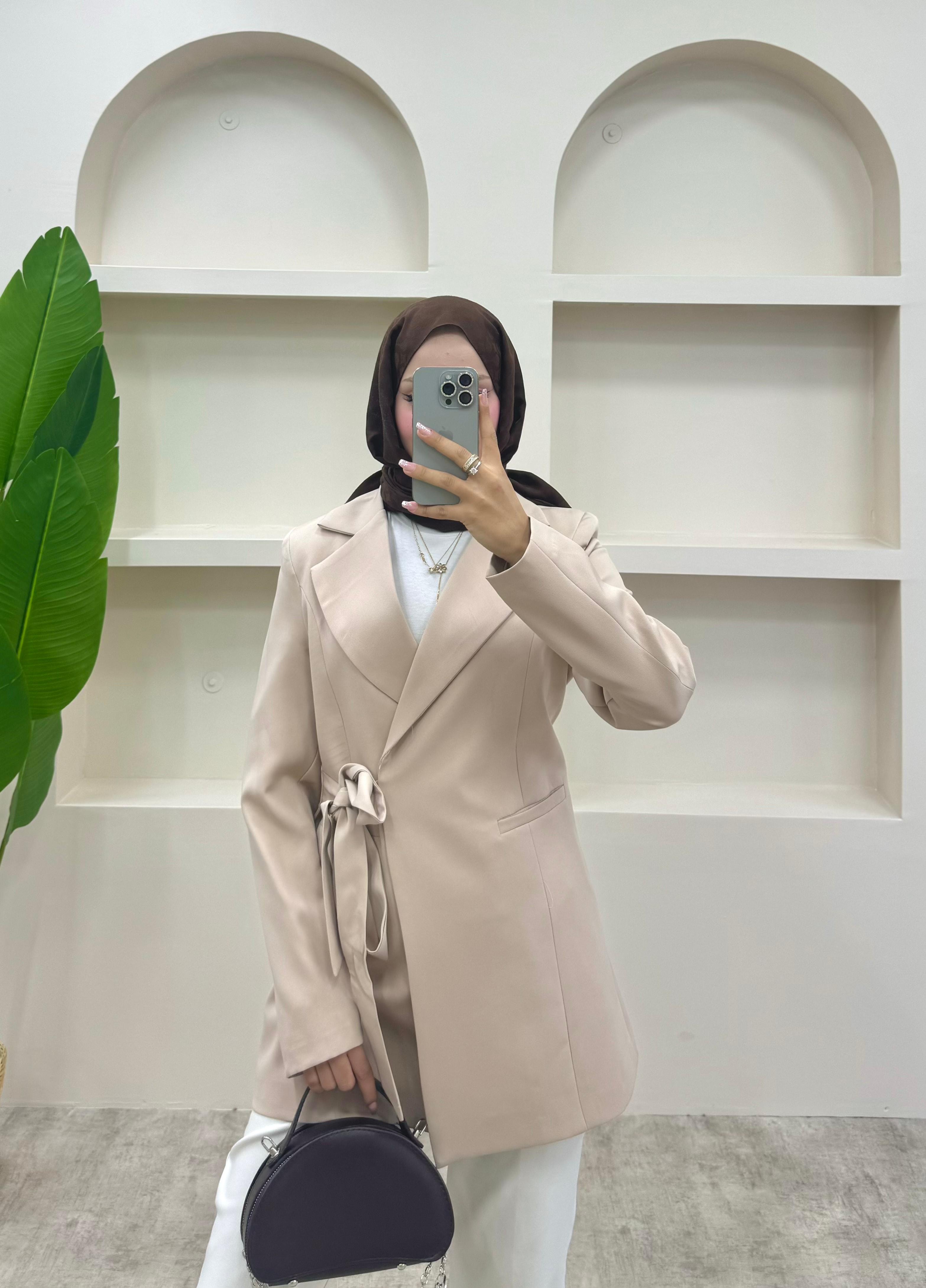 Yandan Bağlamalı Blazer Ceket  - Krem