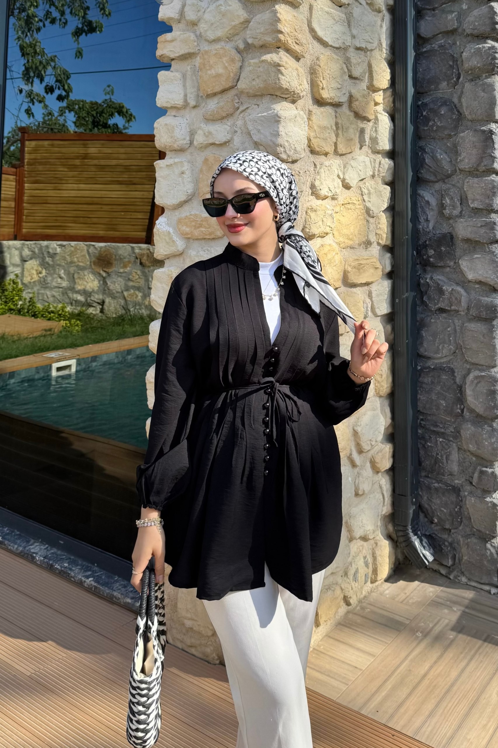 Pamuk Vual Biyeli Gömlek  - Siyah