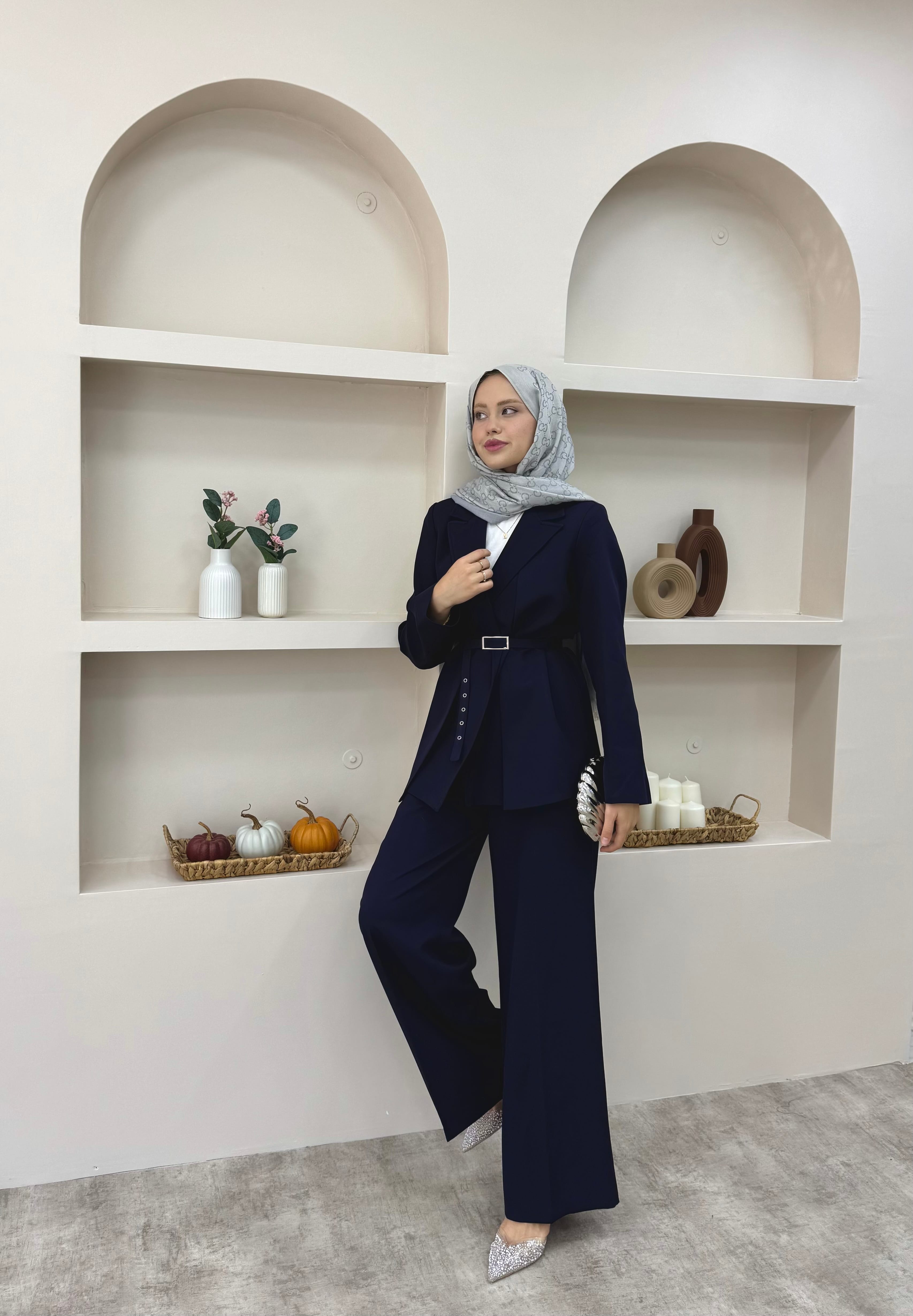 Çift Yaka Blazer Takım  - Lacivert