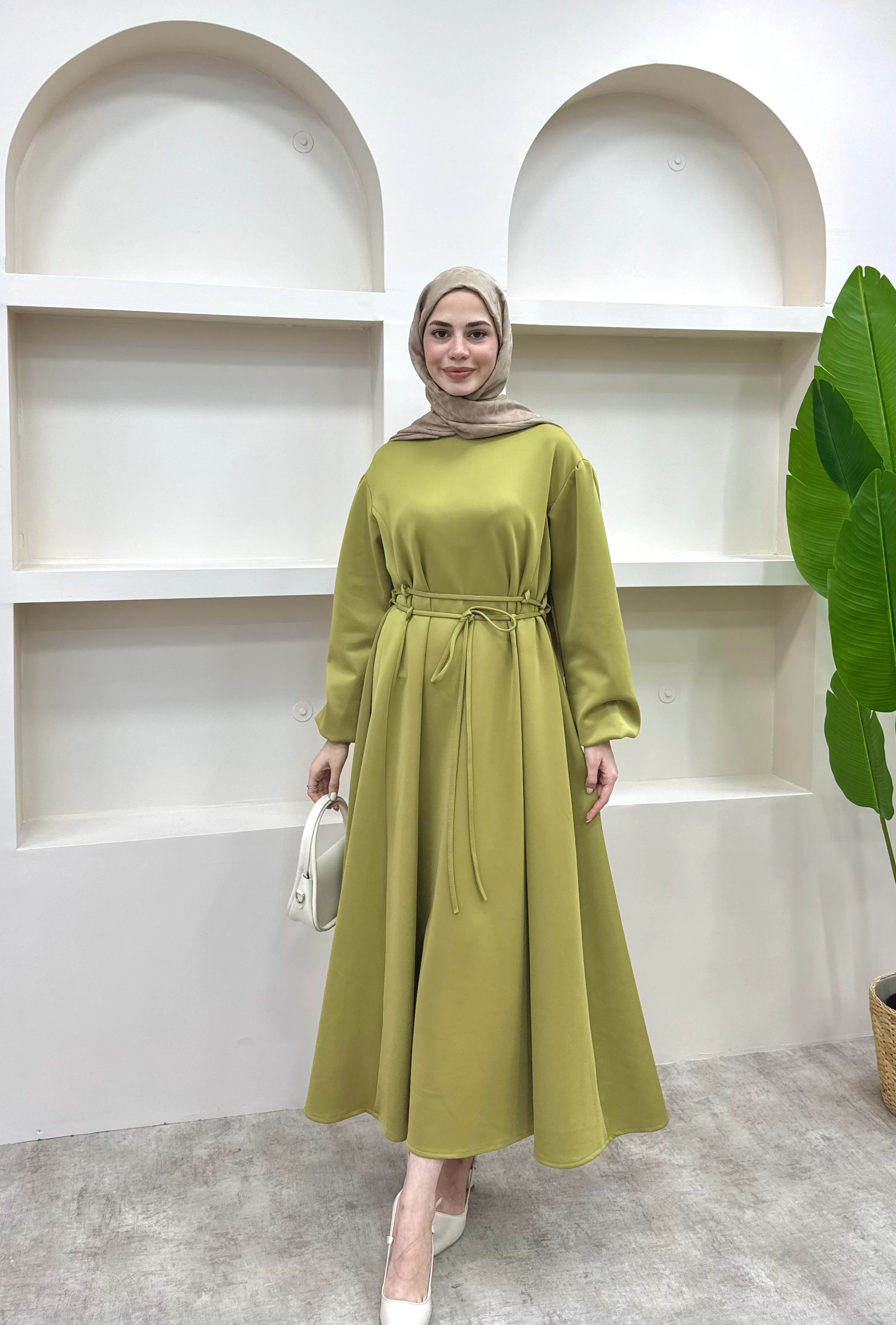 Melly Bağlamalı Scuba Elbise - yağ yeşili