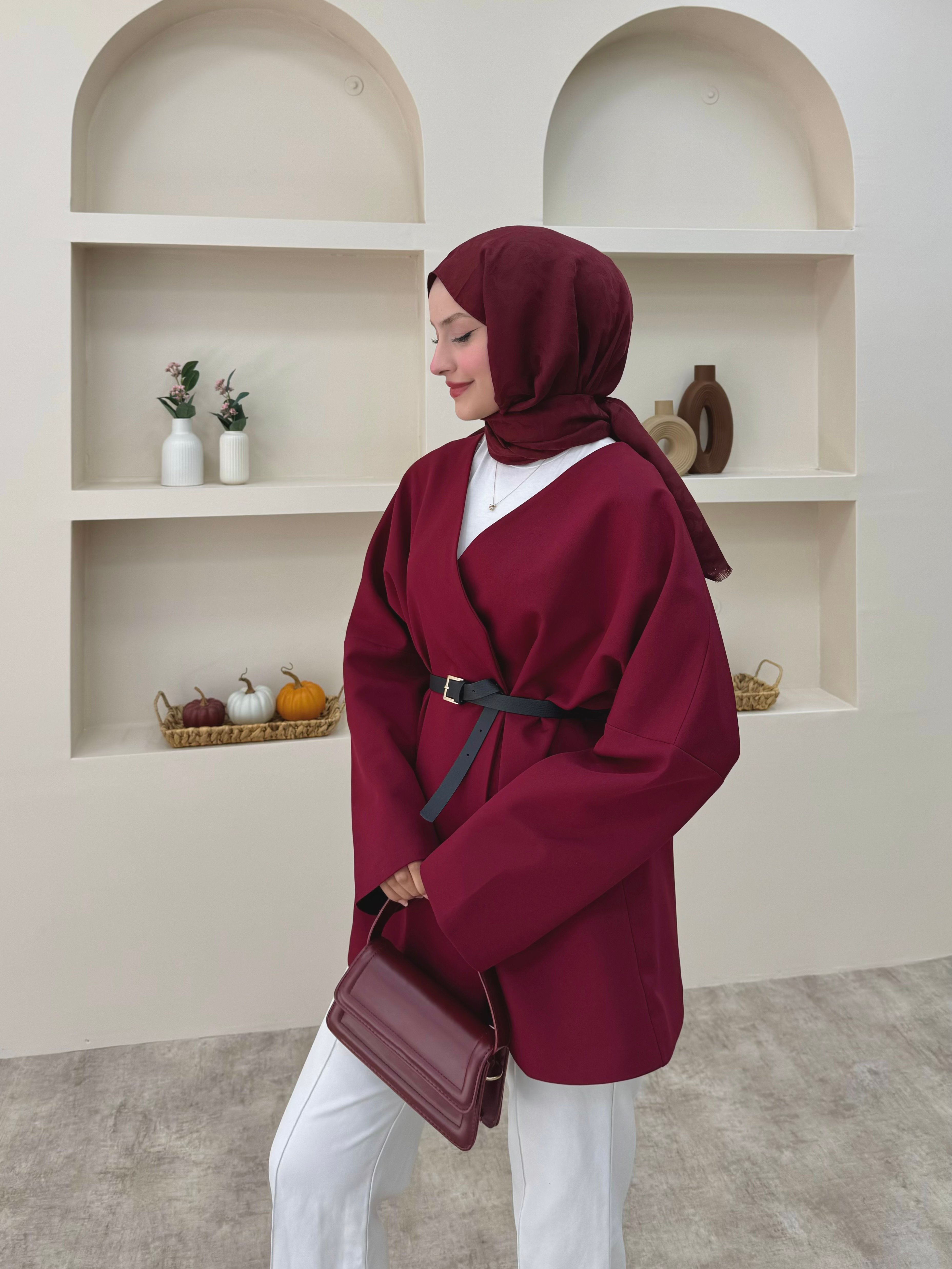 Kruvaze Yaka Kemerli Blazer Ceket 