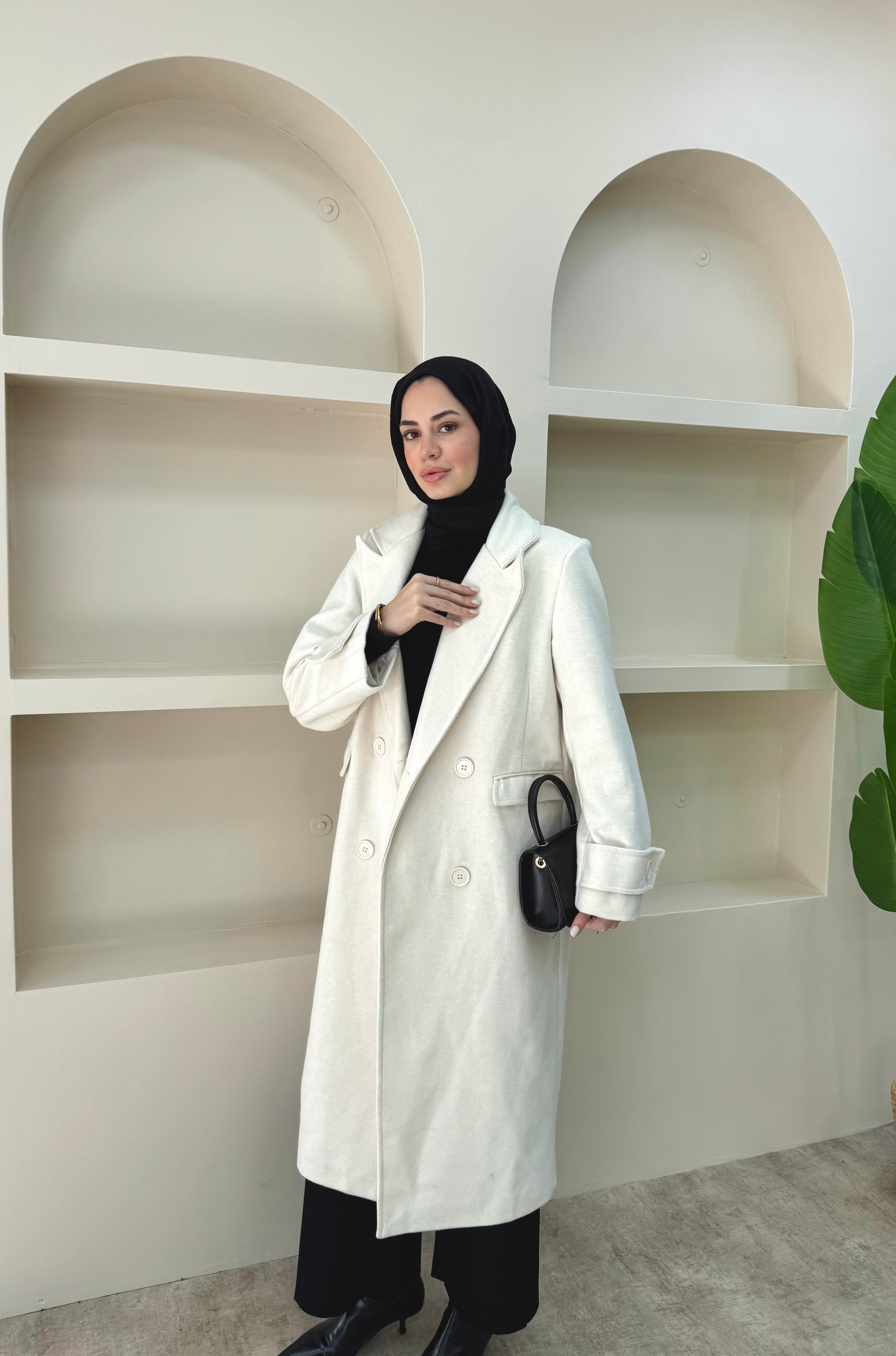 Kruvaze Maxi Kaşe Kaban