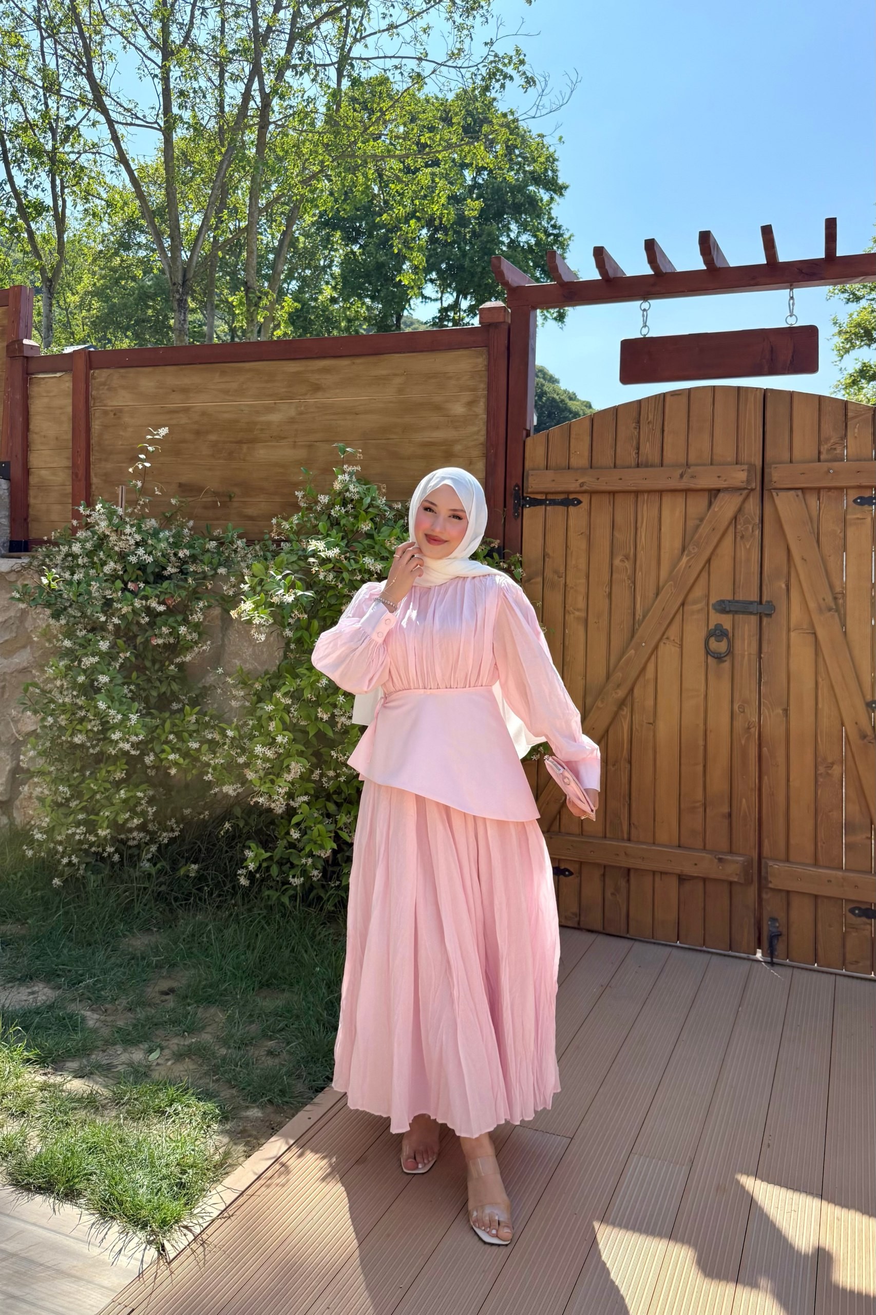 Mira Pamuk Keten Elbise  - PEMBE