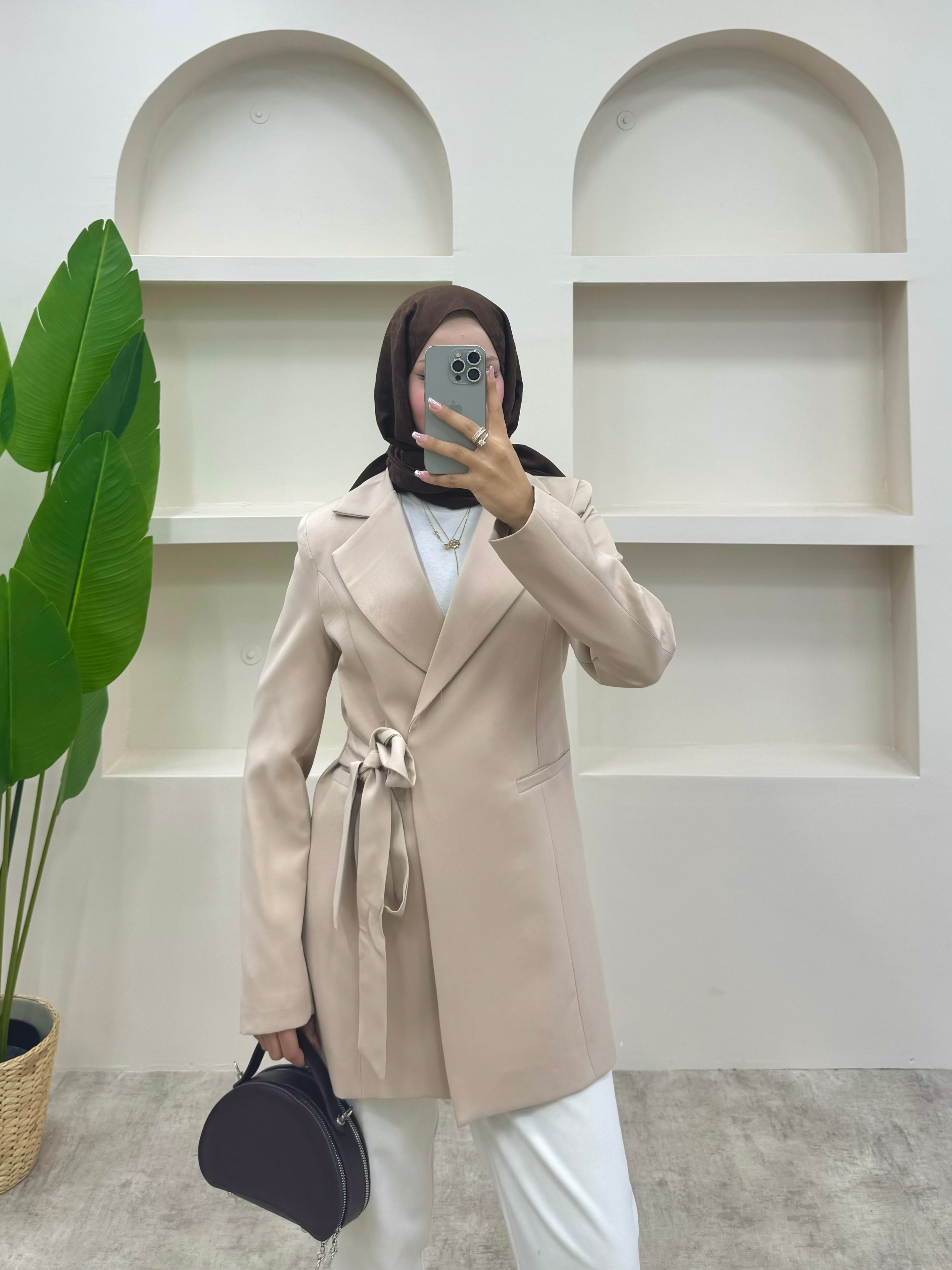Yandan Bağlamalı Blazer Ceket  - Krem