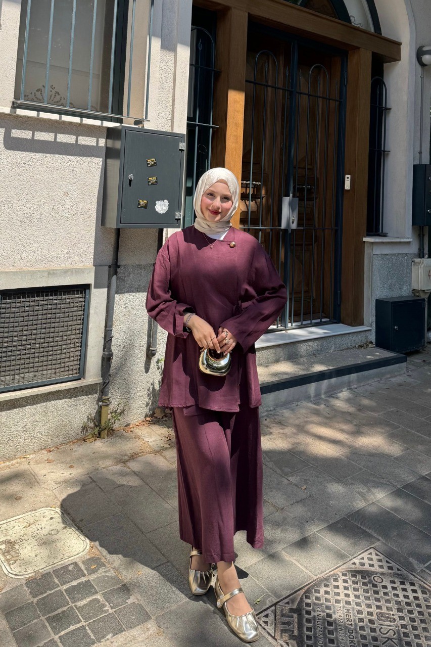 Geniş Kesim Pantolon Takım  - Bordo