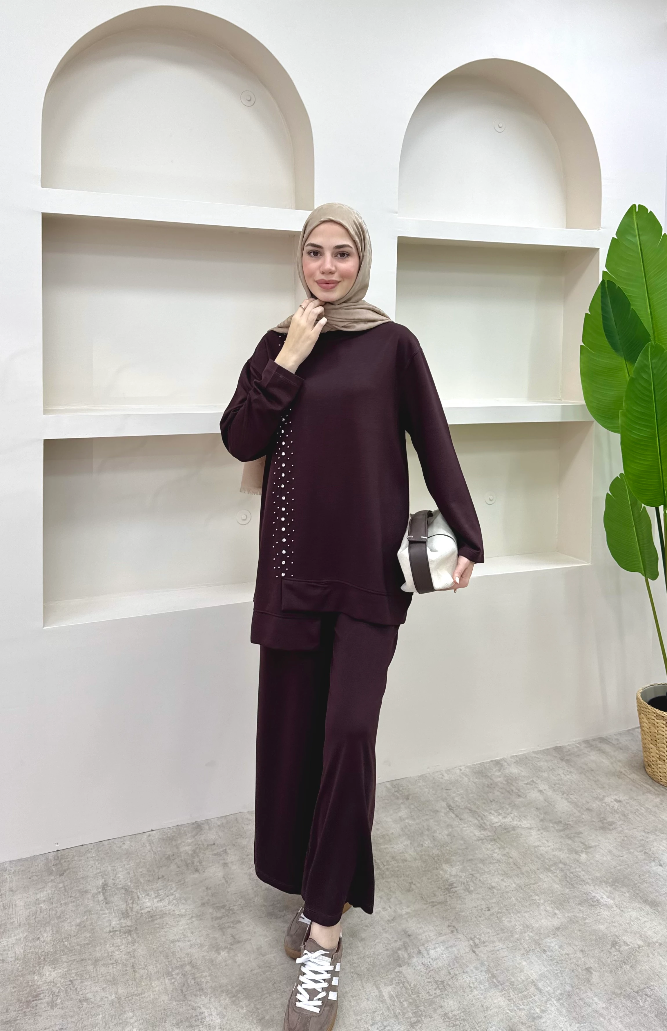 Taşlı Oysho Takım - Kahverengi