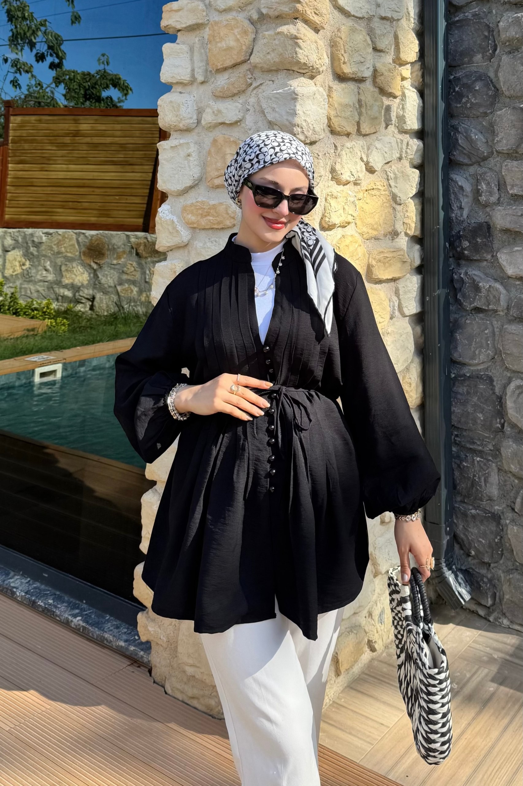Pamuk Vual Biyeli Gömlek  - Siyah