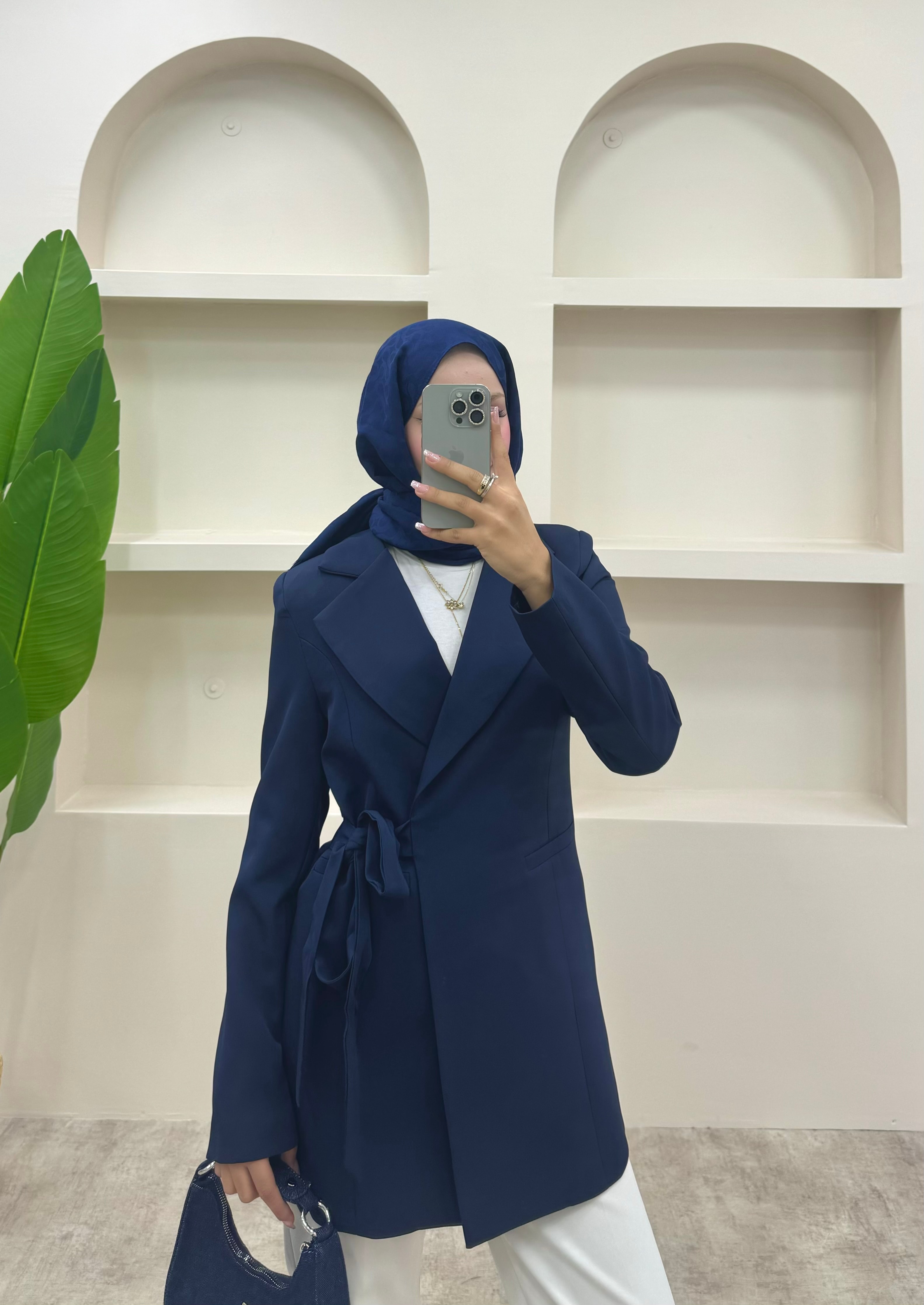 Yandan Bağlamalı Blazer Ceket  - Lacivert