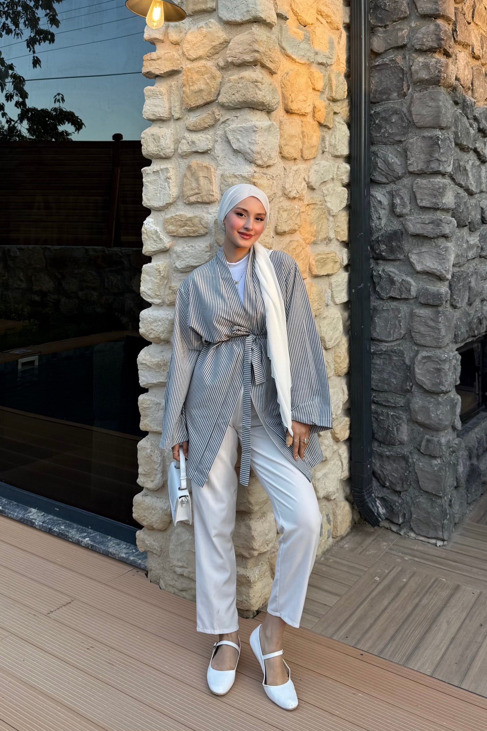 Çizgili Kimono - Siyah