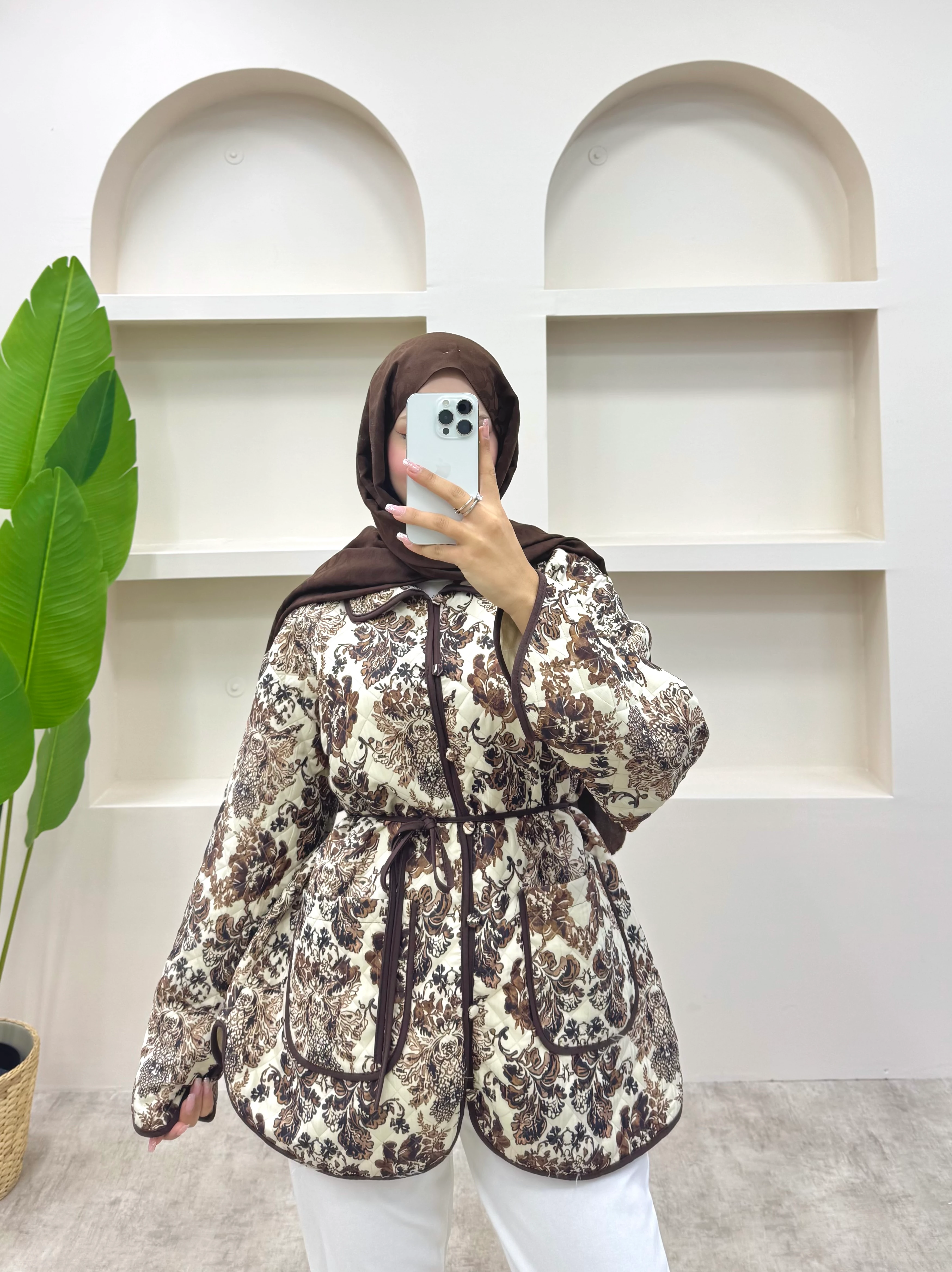 Biye Detaylı Etnik Desen Ceket  - Kahverengi