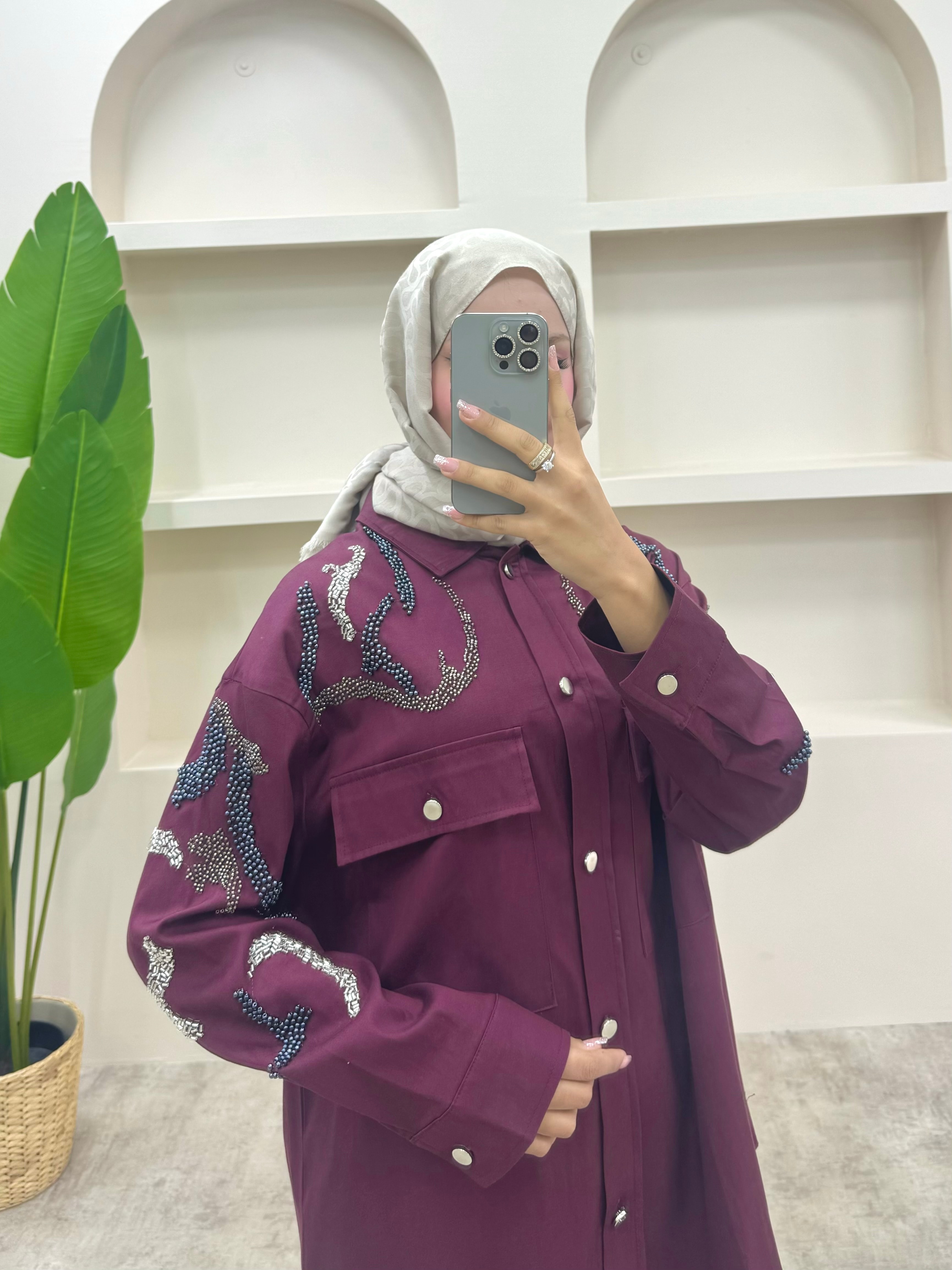 Nakışlı Gömlek - Bordo