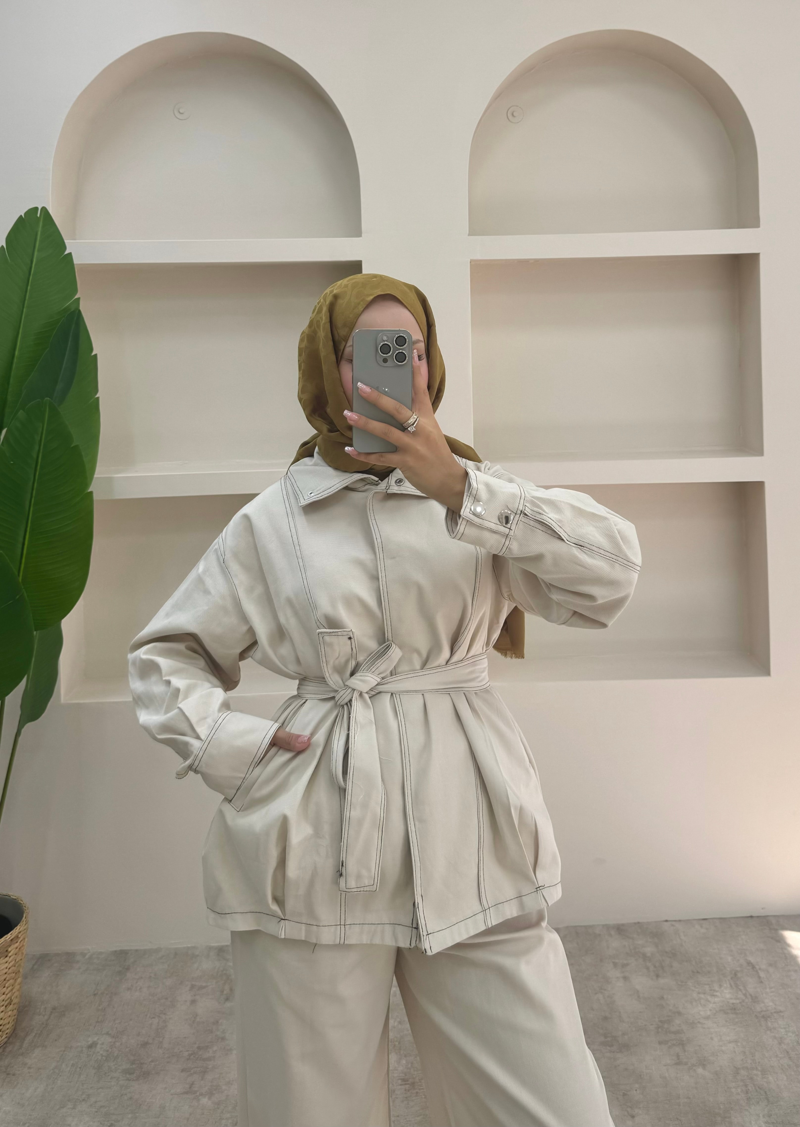 Kemerli Gabardin Kumaş Takım