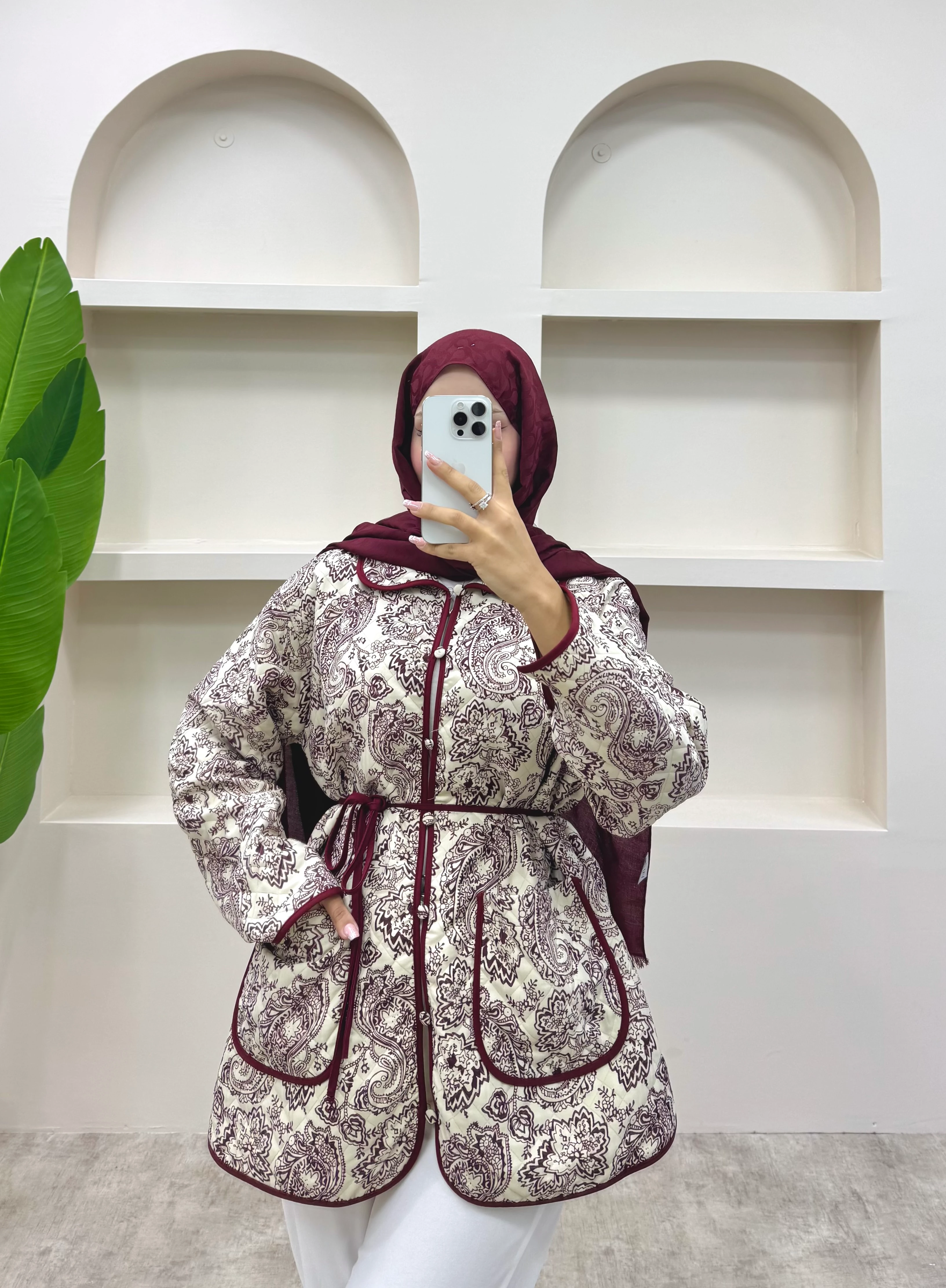 Biye Detaylı Etnik Desen Ceket  - Bordo