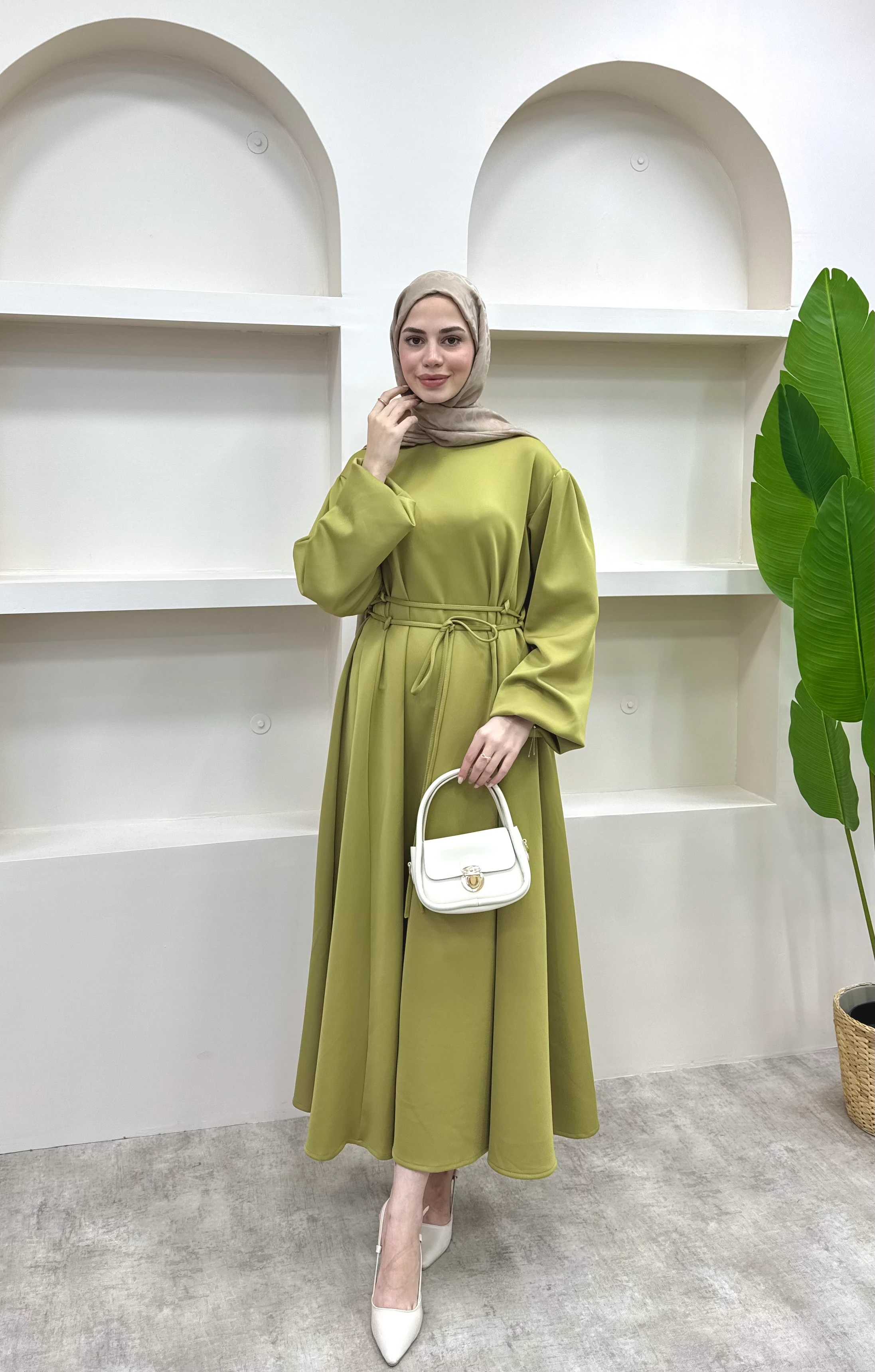 Melly Bağlamalı Scuba Elbise - yağ yeşili