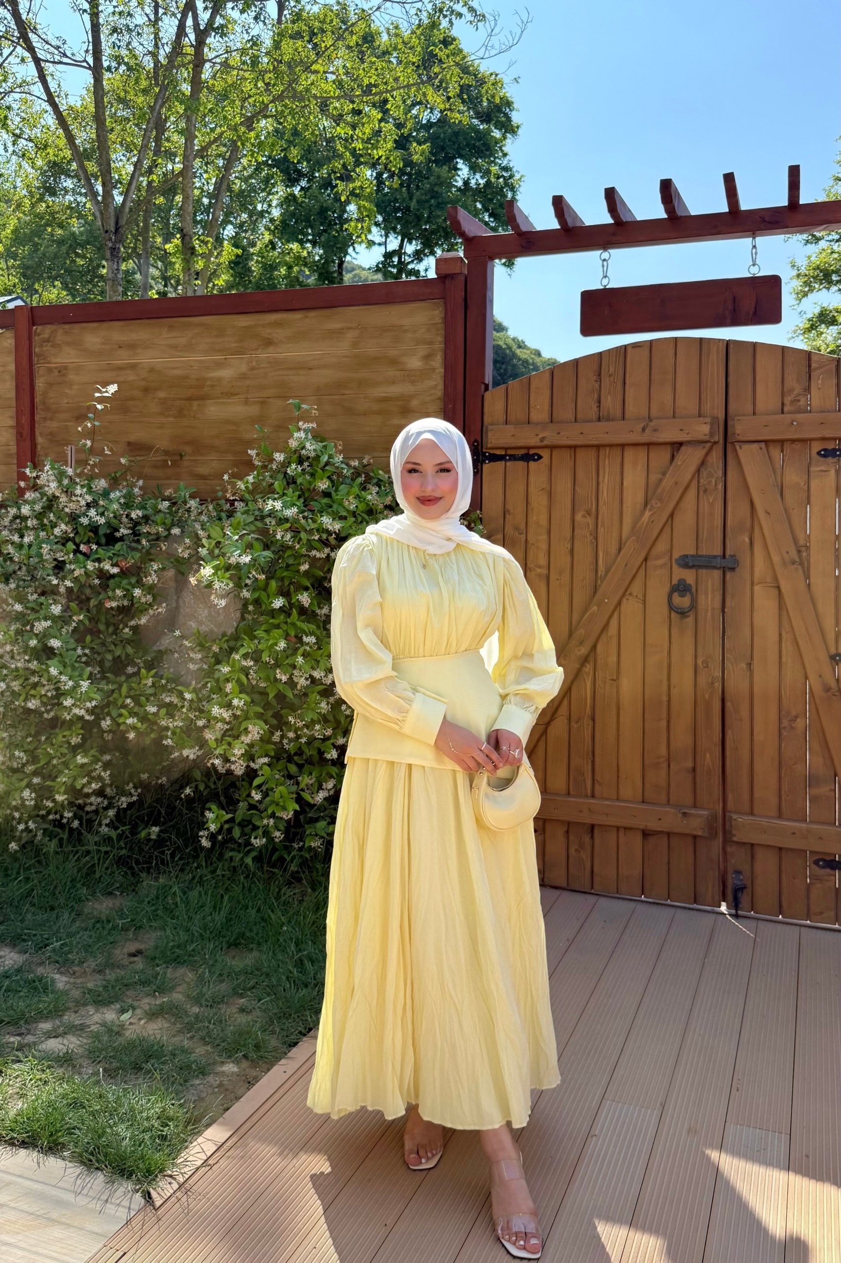 Mira Pamuk Keten Elbise  - sarı