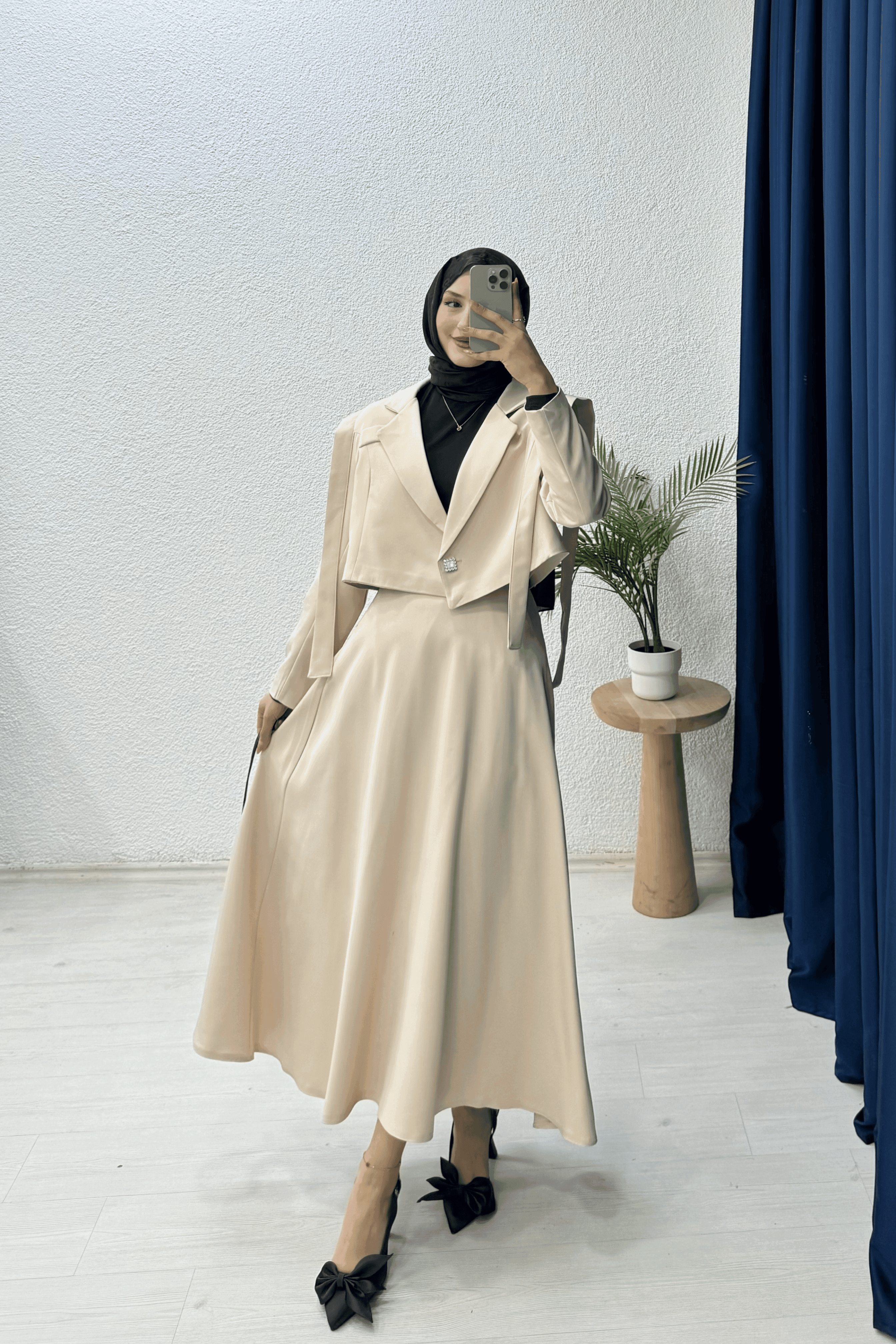 Omuz Kuşaklı Blazer Etek Takım 