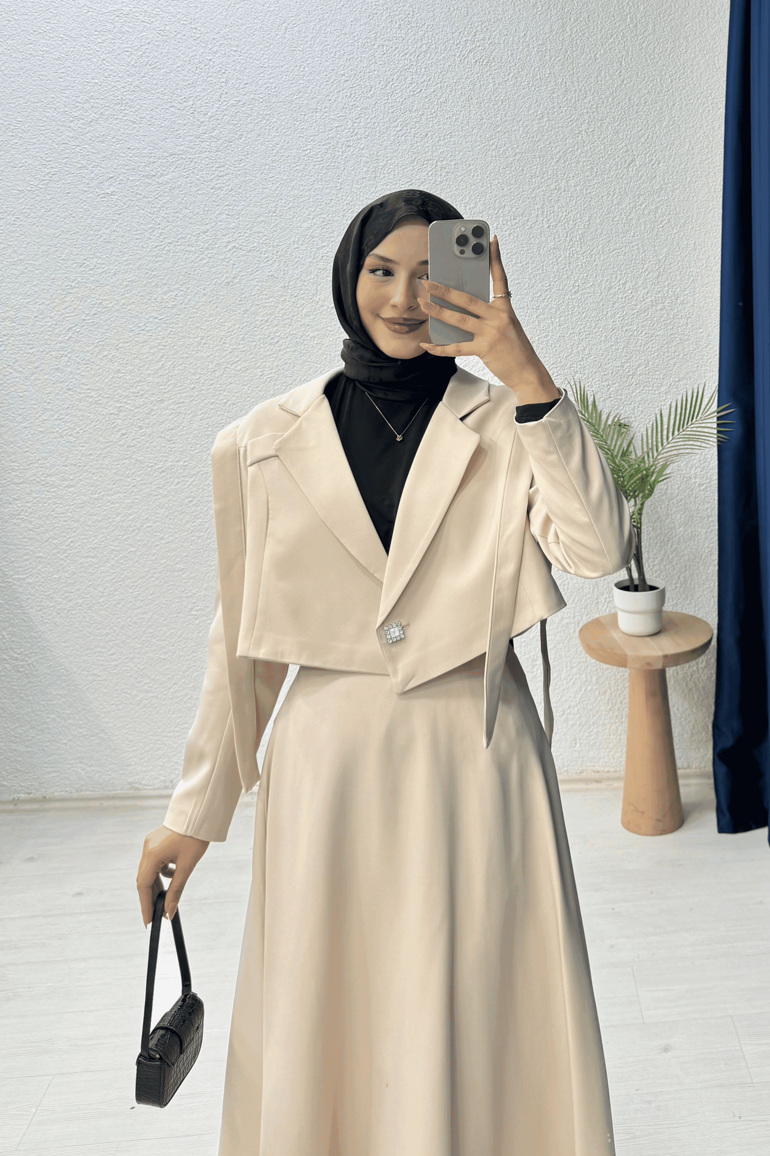 Omuz Kuşaklı Blazer Etek Takım 