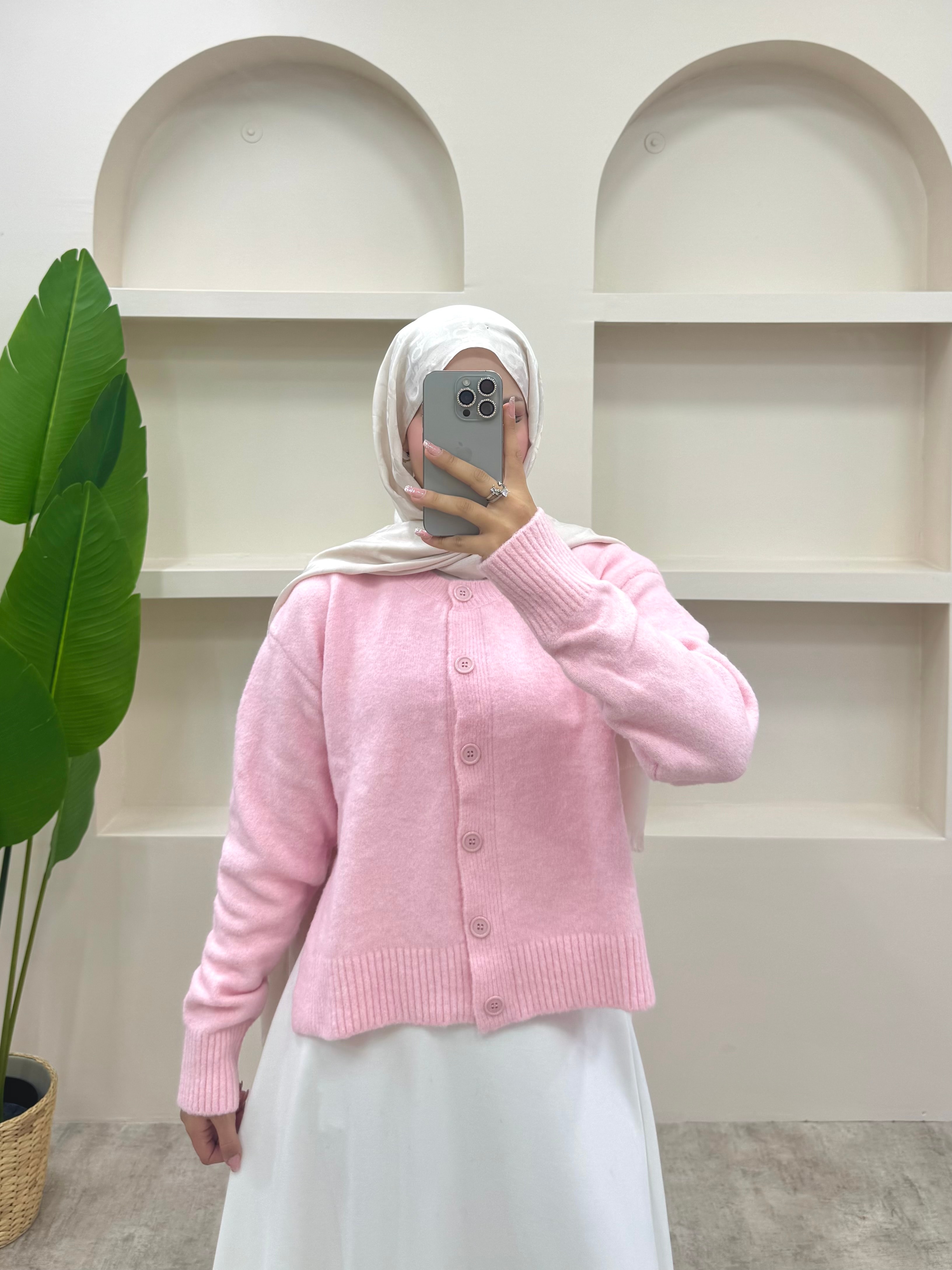 Yırtmaç Detaylı Düğmeli Hırka - Pembe