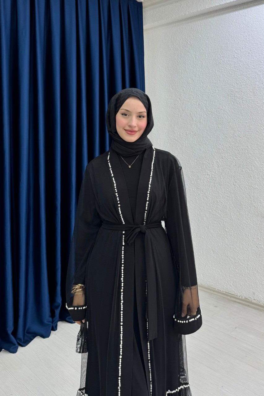 Altı Fırfırlı İnci Detaylı Abaya 