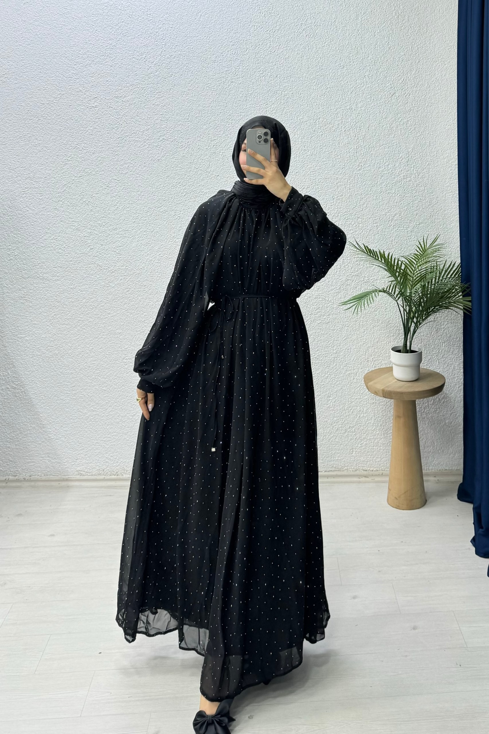 Yarasa Kol Detaylı Elbise  - Siyah