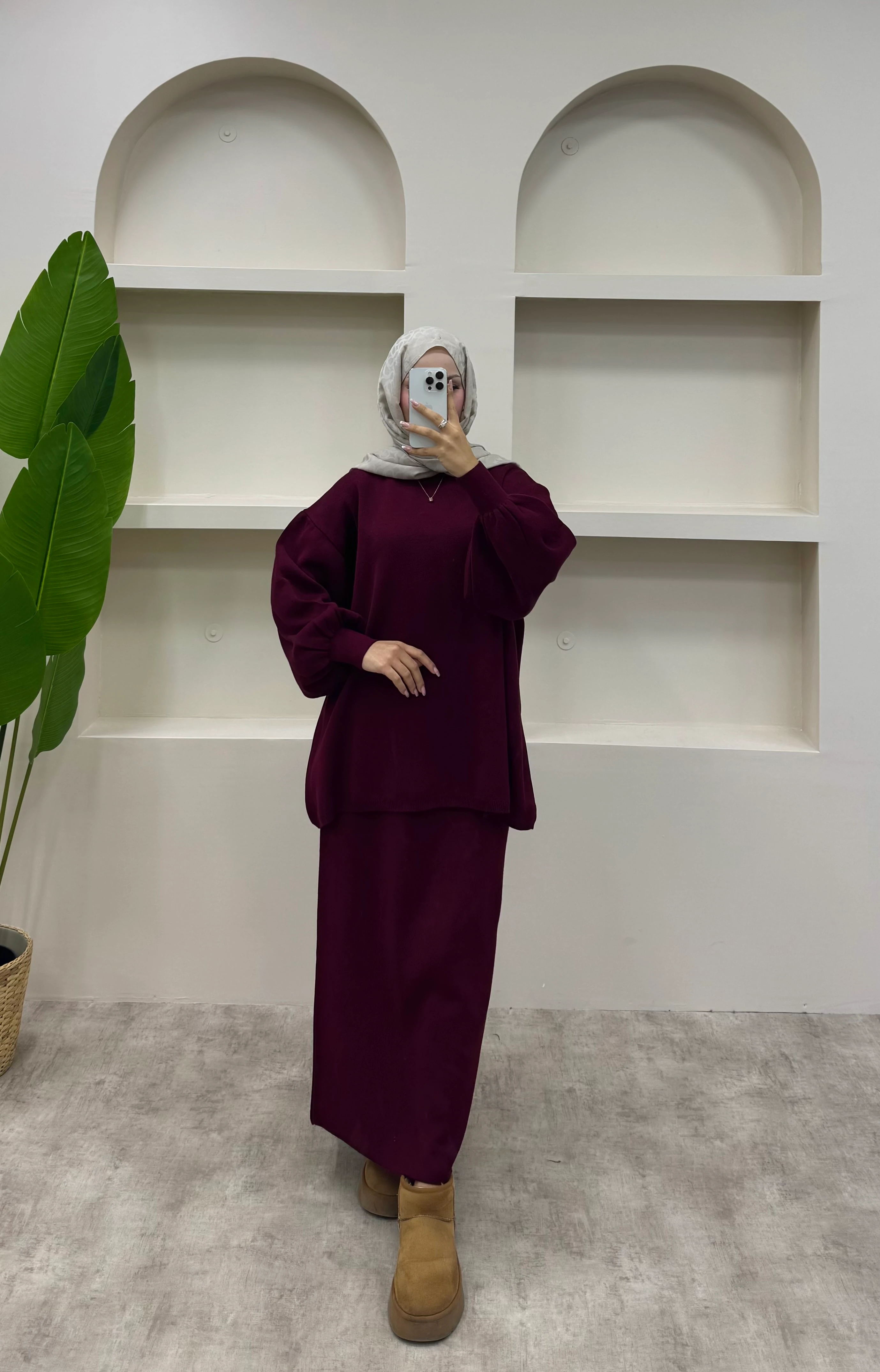 Triko Etekli Takım - Bordo