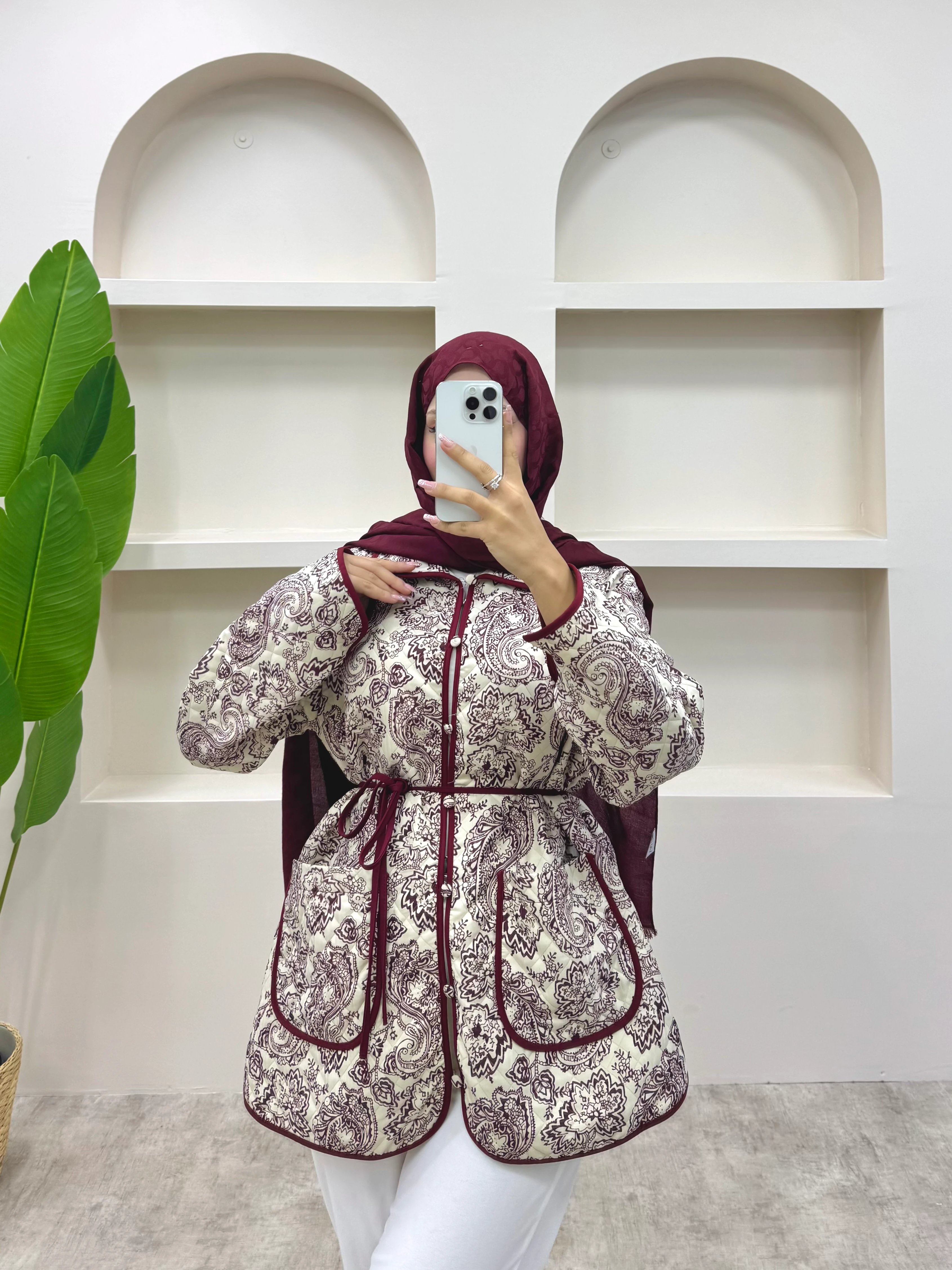 Biye Detaylı Etnik Desen Ceket  - Bordo