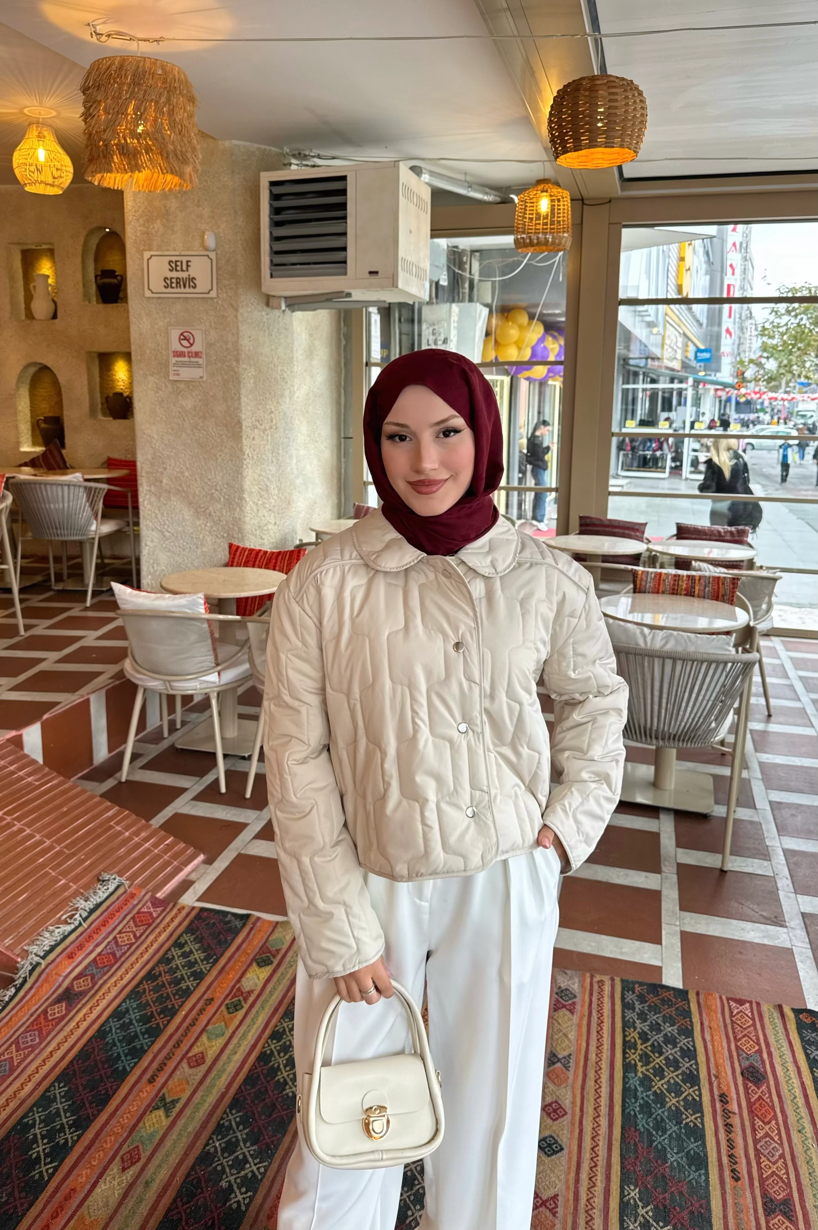 Kısa Kapitone Mont  - Krem