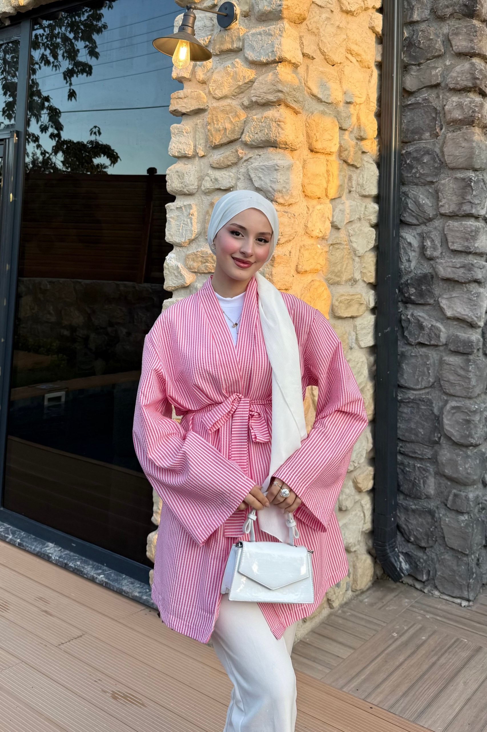 Çizgili Kimono - PEMBE