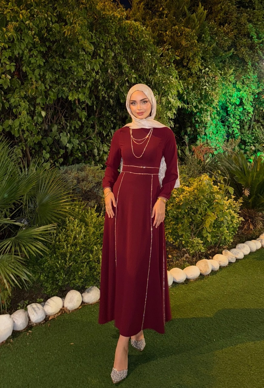  Taşlı Premium Abiye  - Bordo