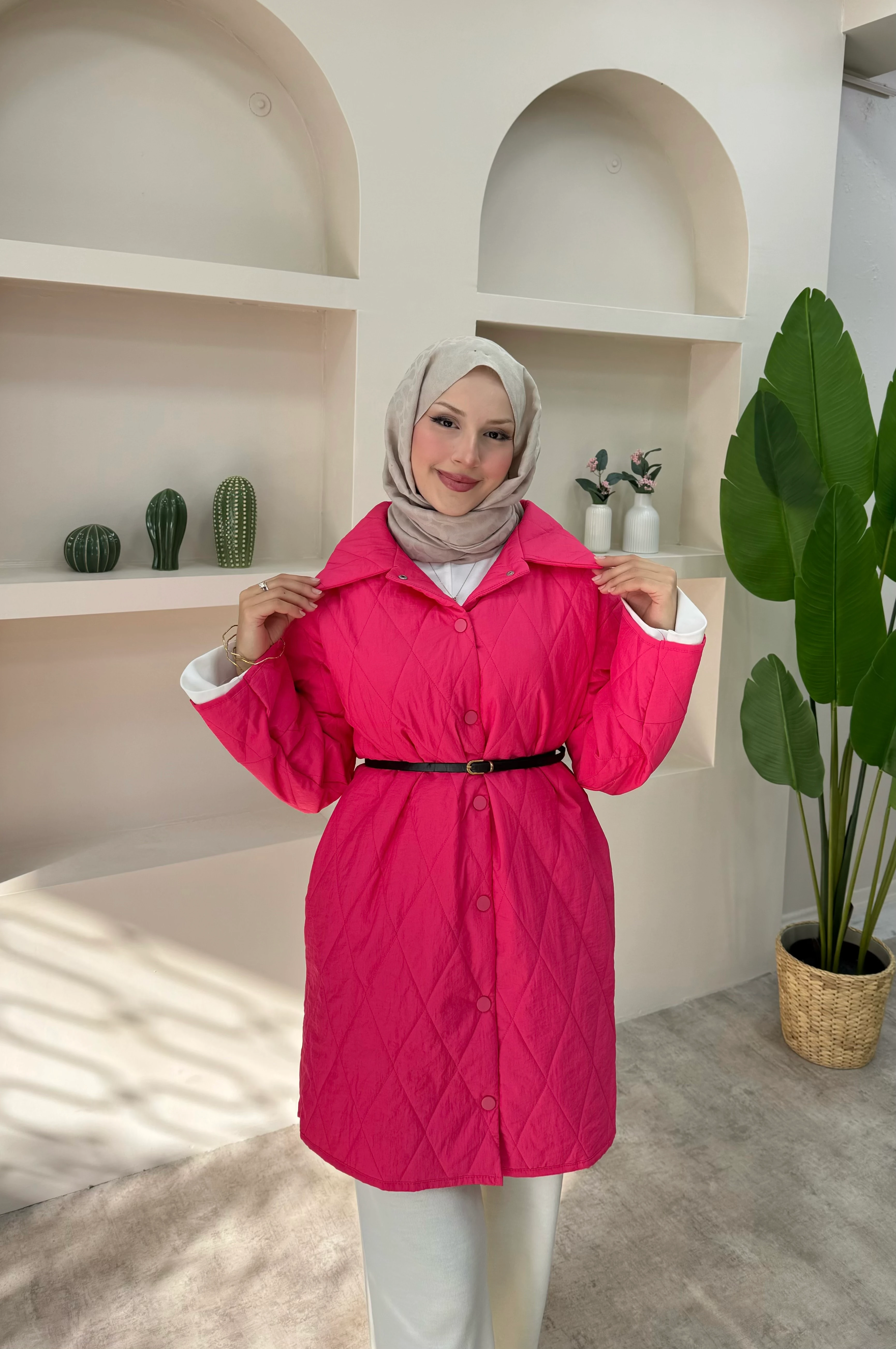 Basic Kapitone Mont - Pembe