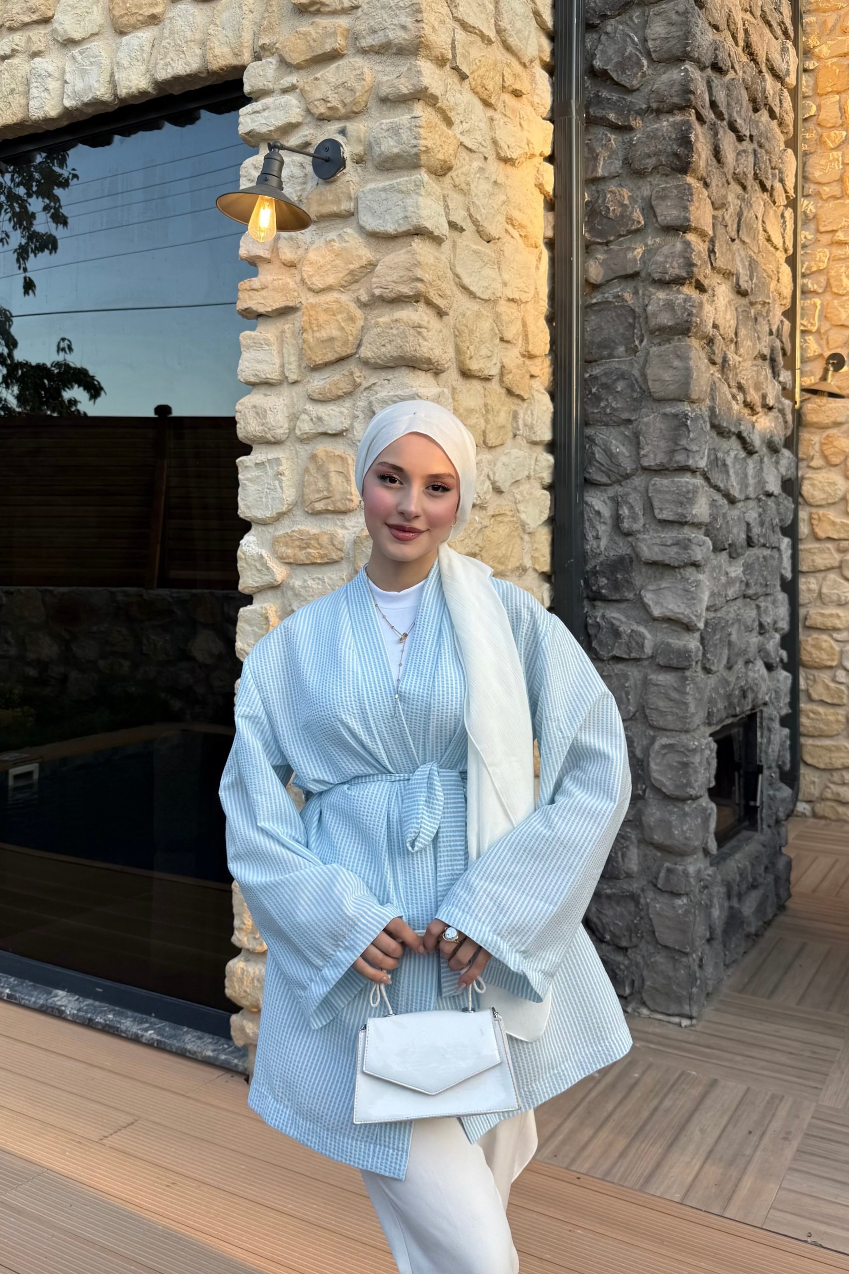 Çizgili Kimono - mavi