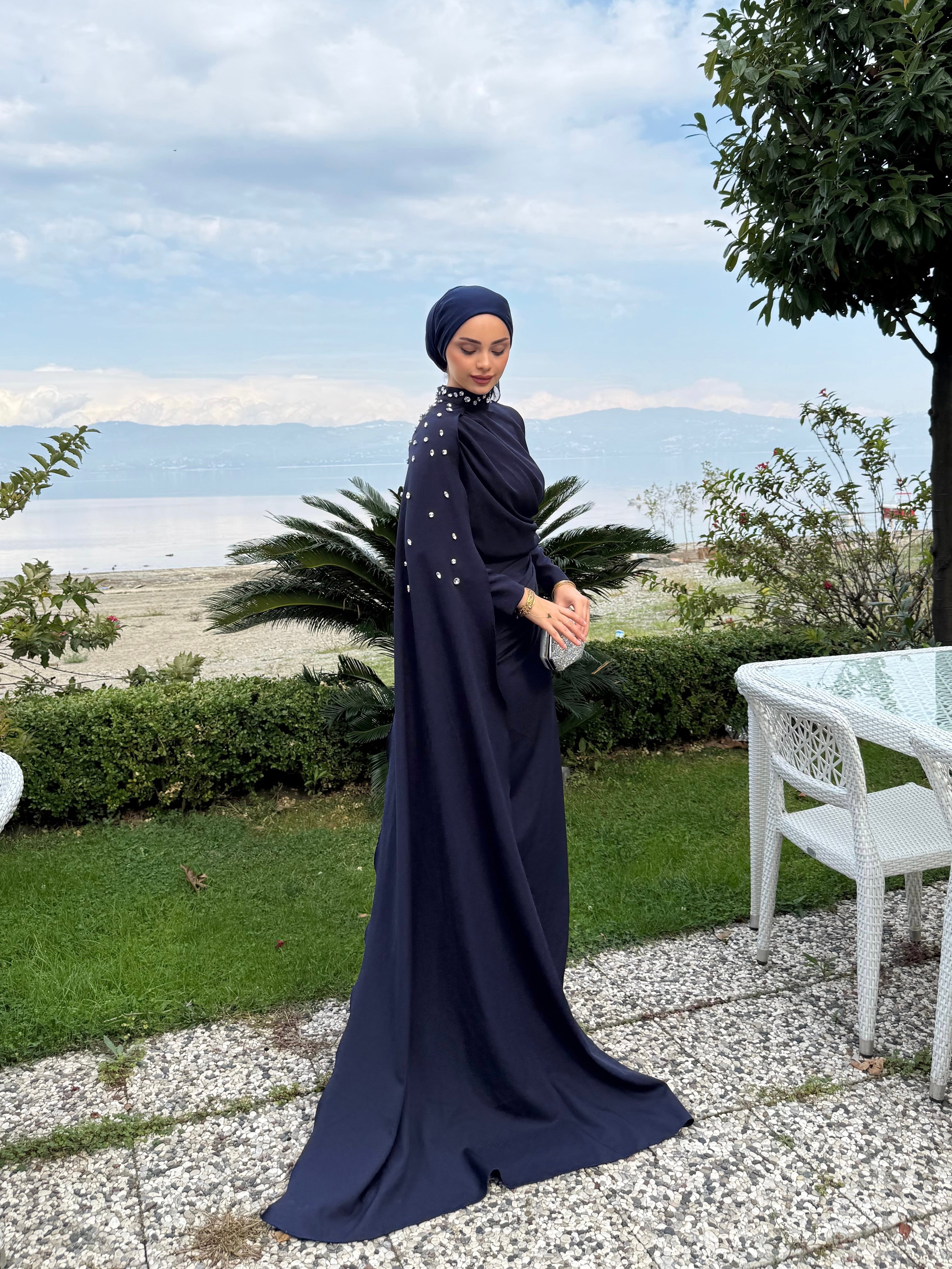 Serena Taşlı Elbise  - Lacivert