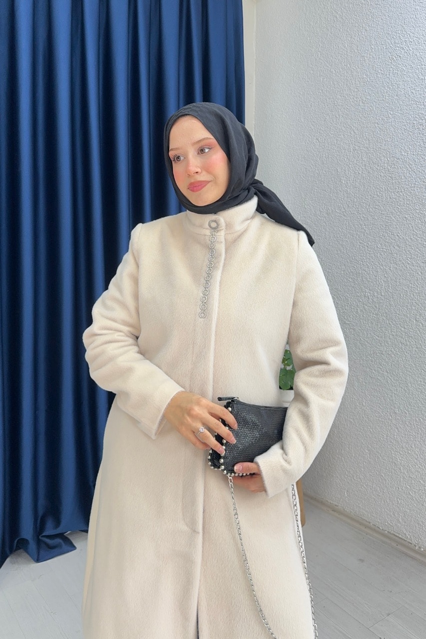Taşlı Foks Kumaş Kaban
