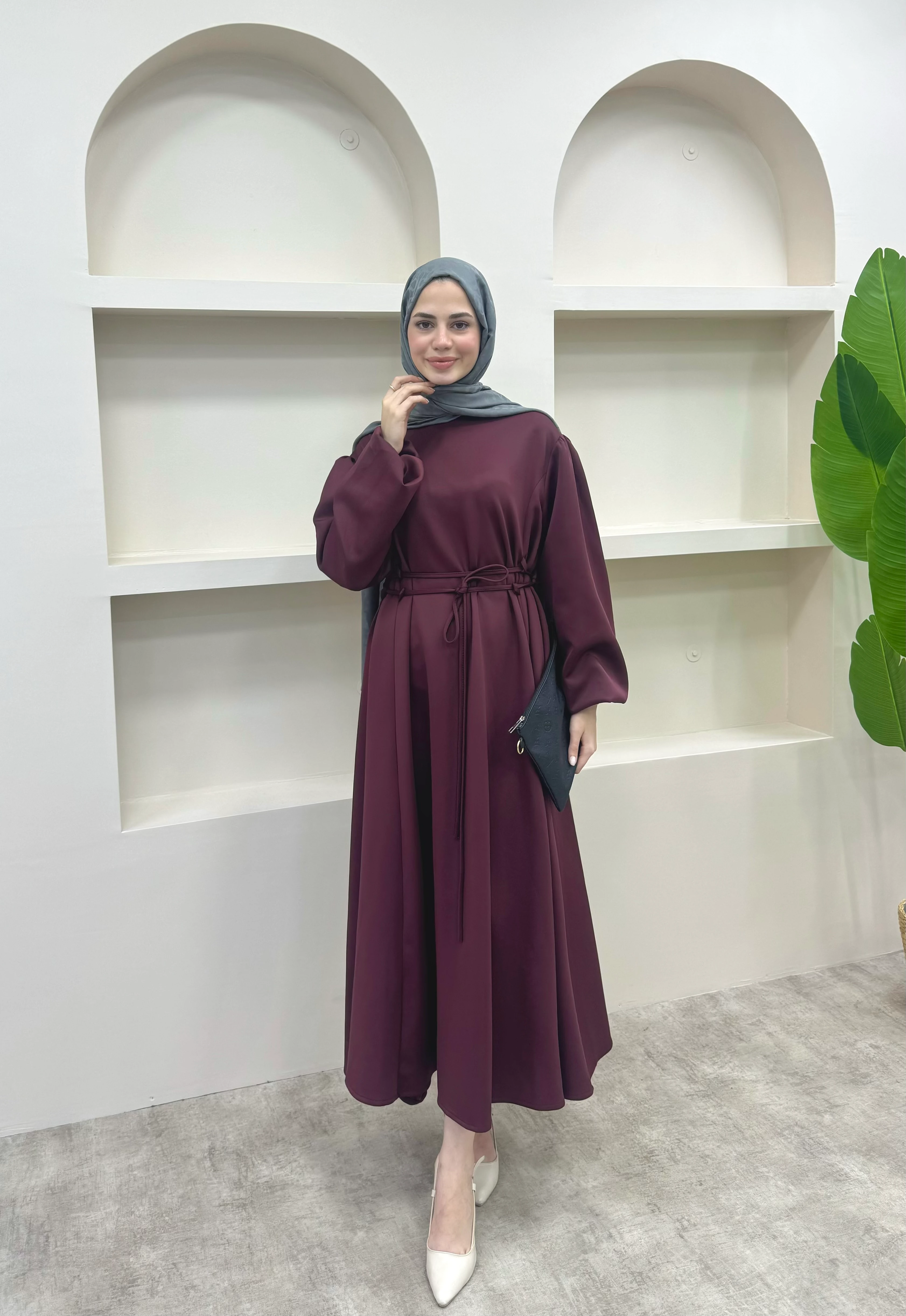 Melly Bağlamalı Scuba Elbise - Bordo