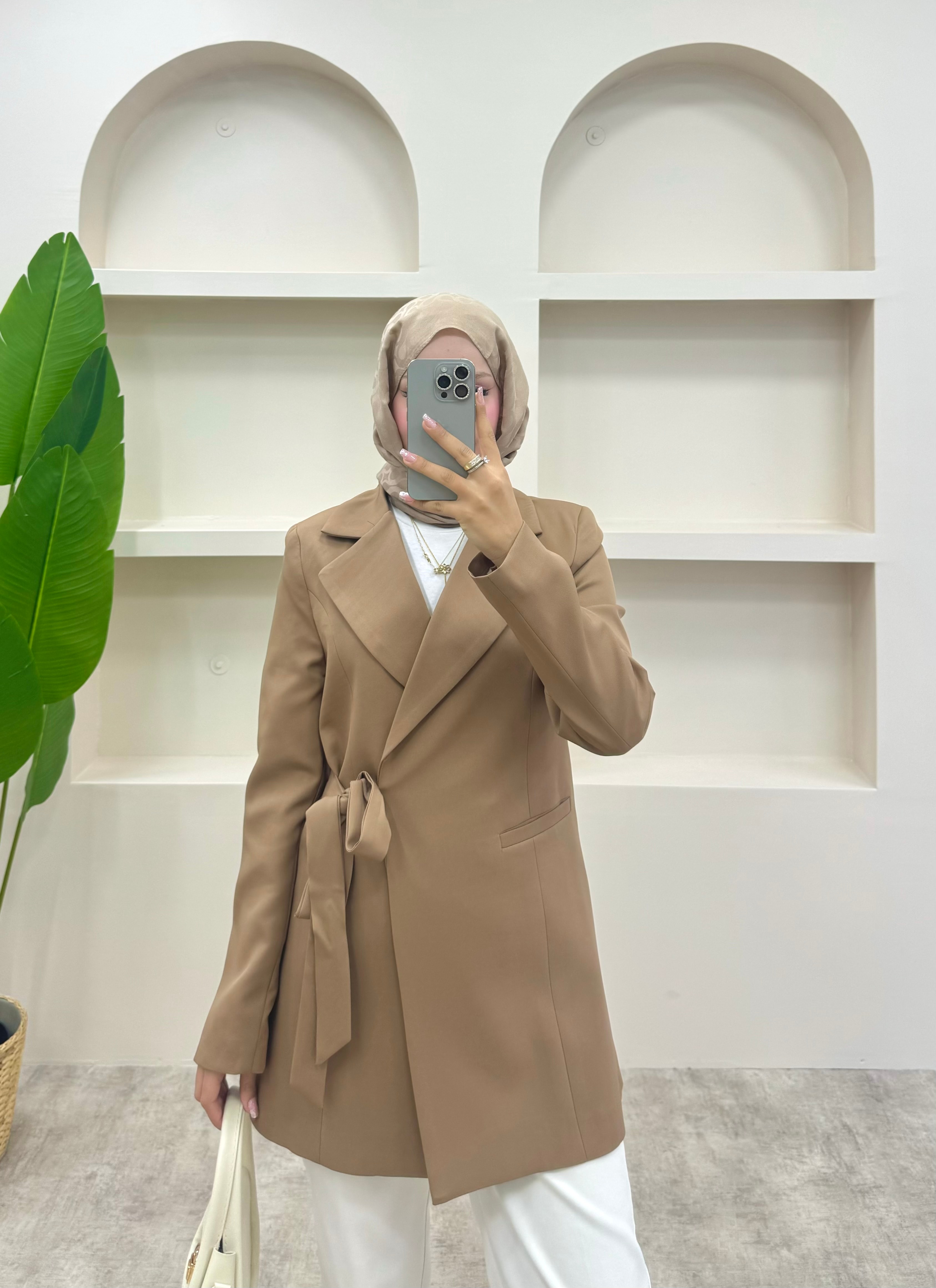 Yandan Bağlamalı Blazer Ceket  - Vizon