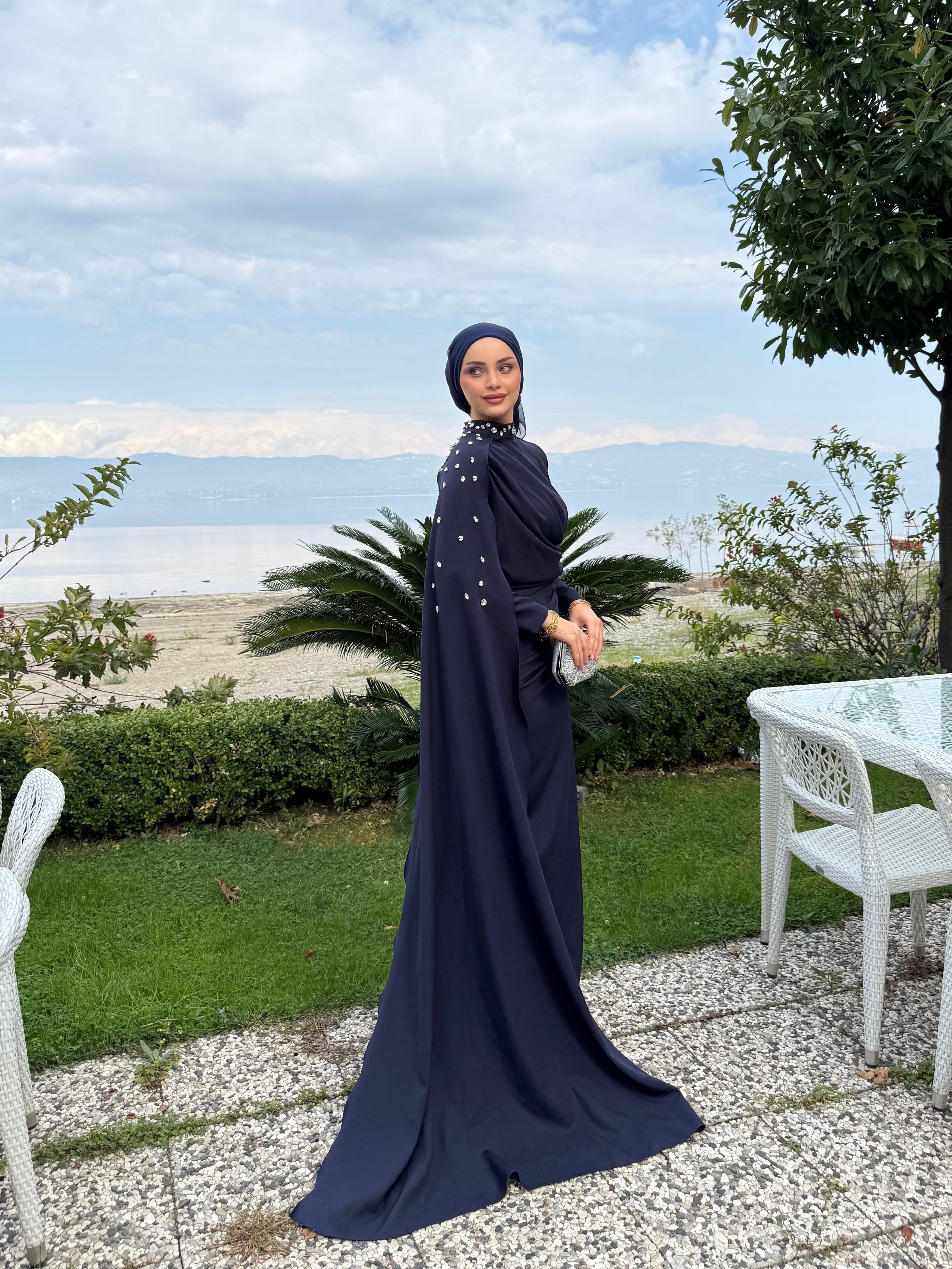 Serena Taşlı Elbise  - Lacivert
