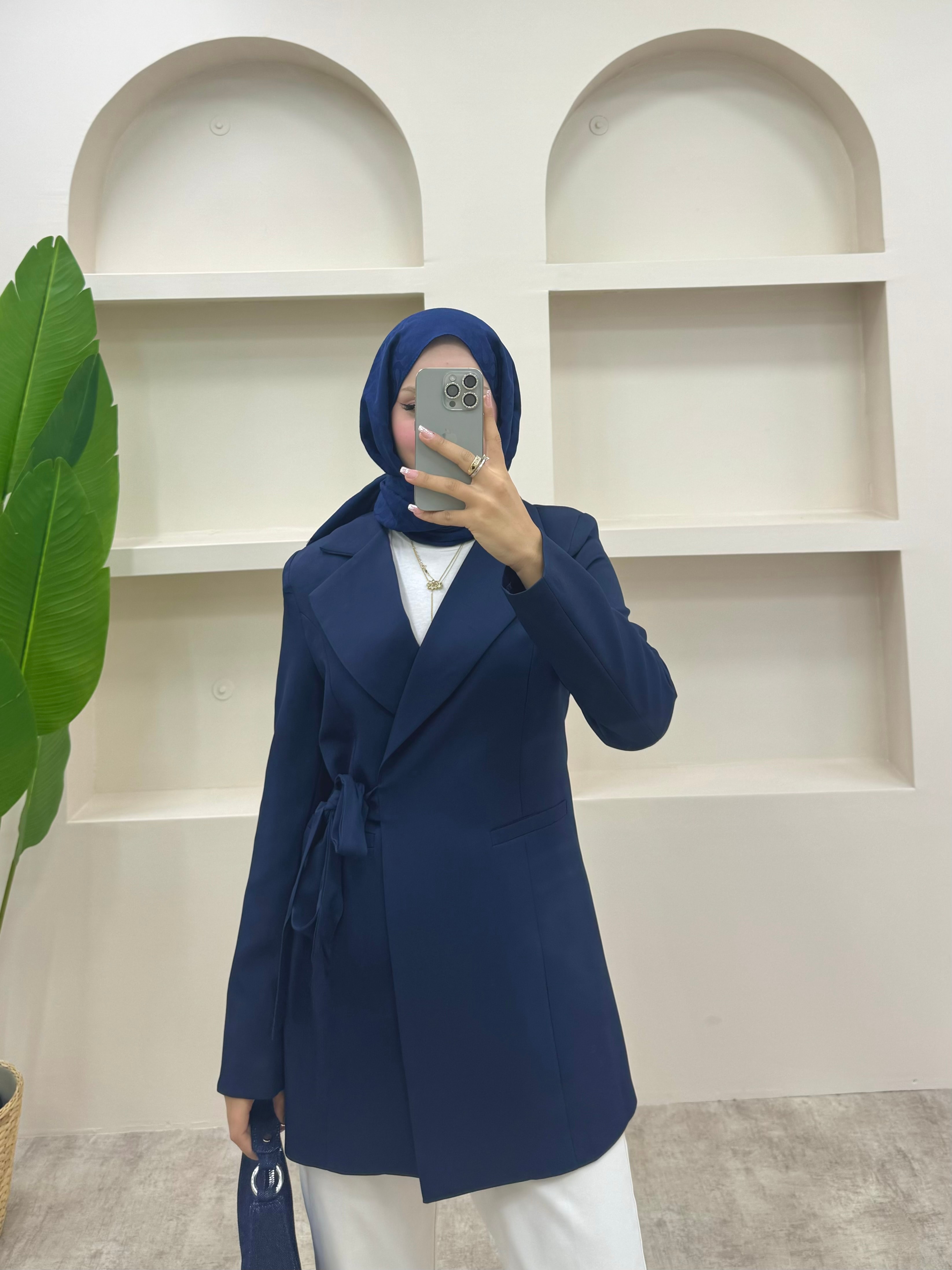 Yandan Bağlamalı Blazer Ceket  - Lacivert