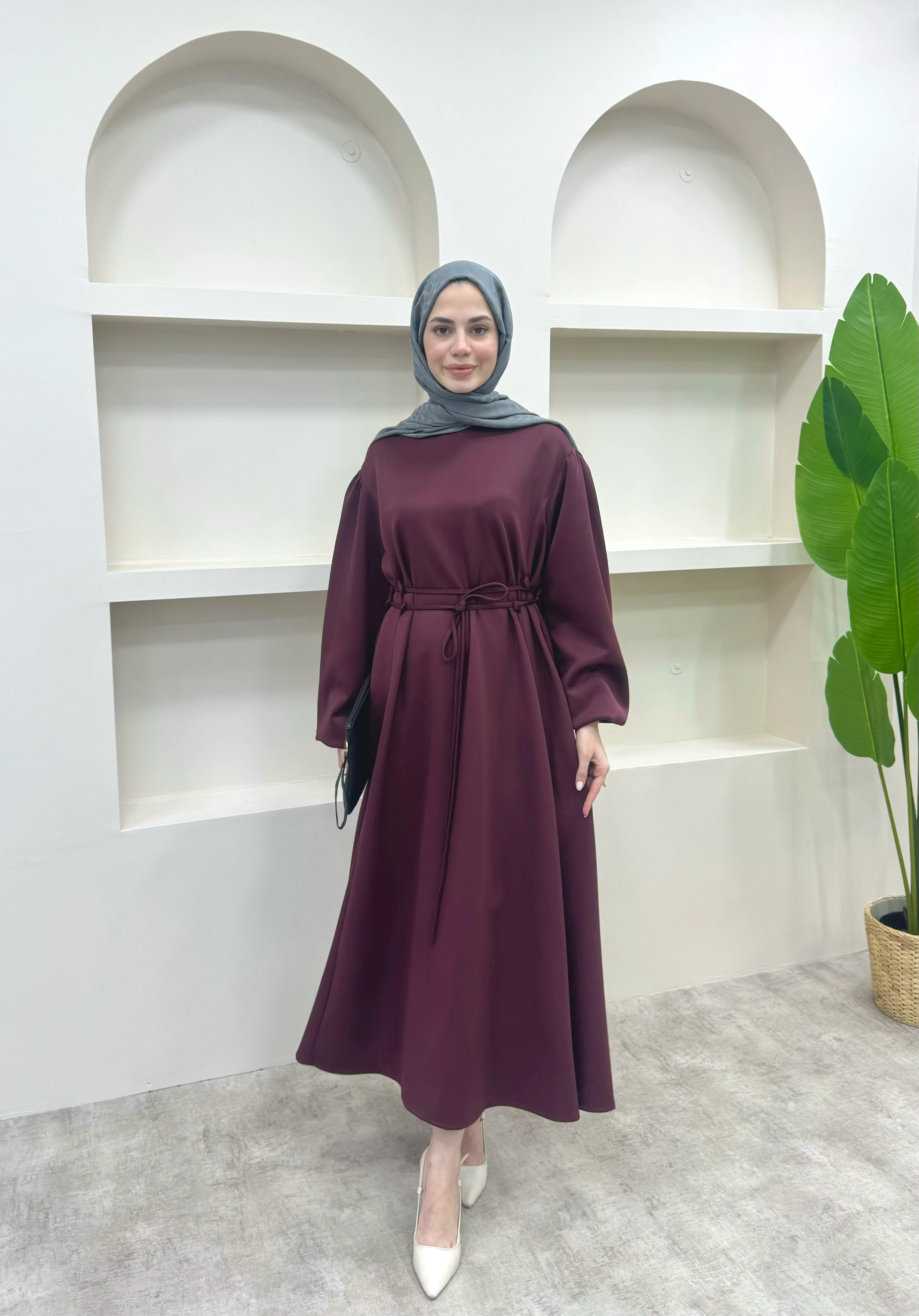 Melly Bağlamalı Scuba Elbise - Bordo