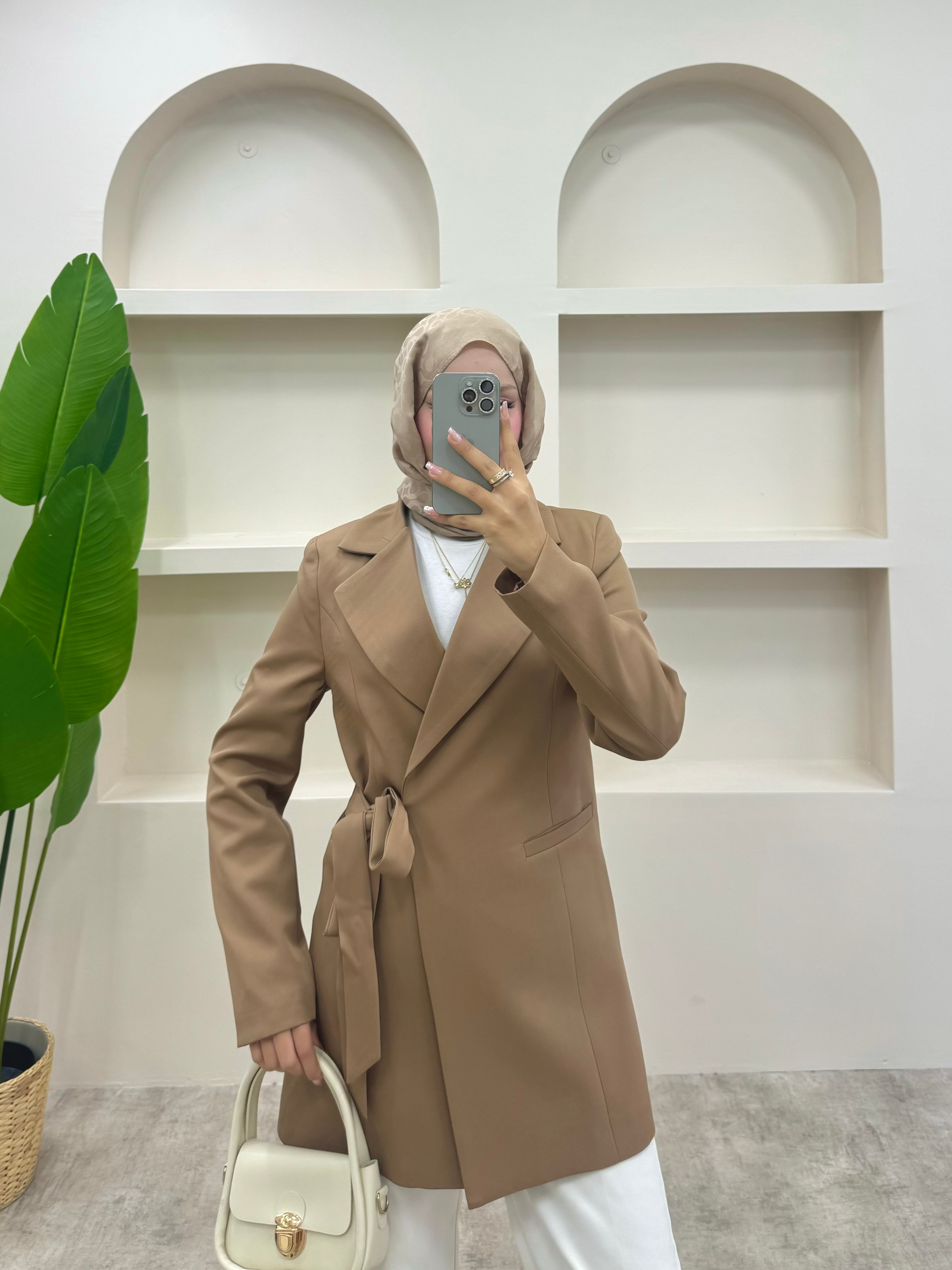 Yandan Bağlamalı Blazer Ceket  - Vizon