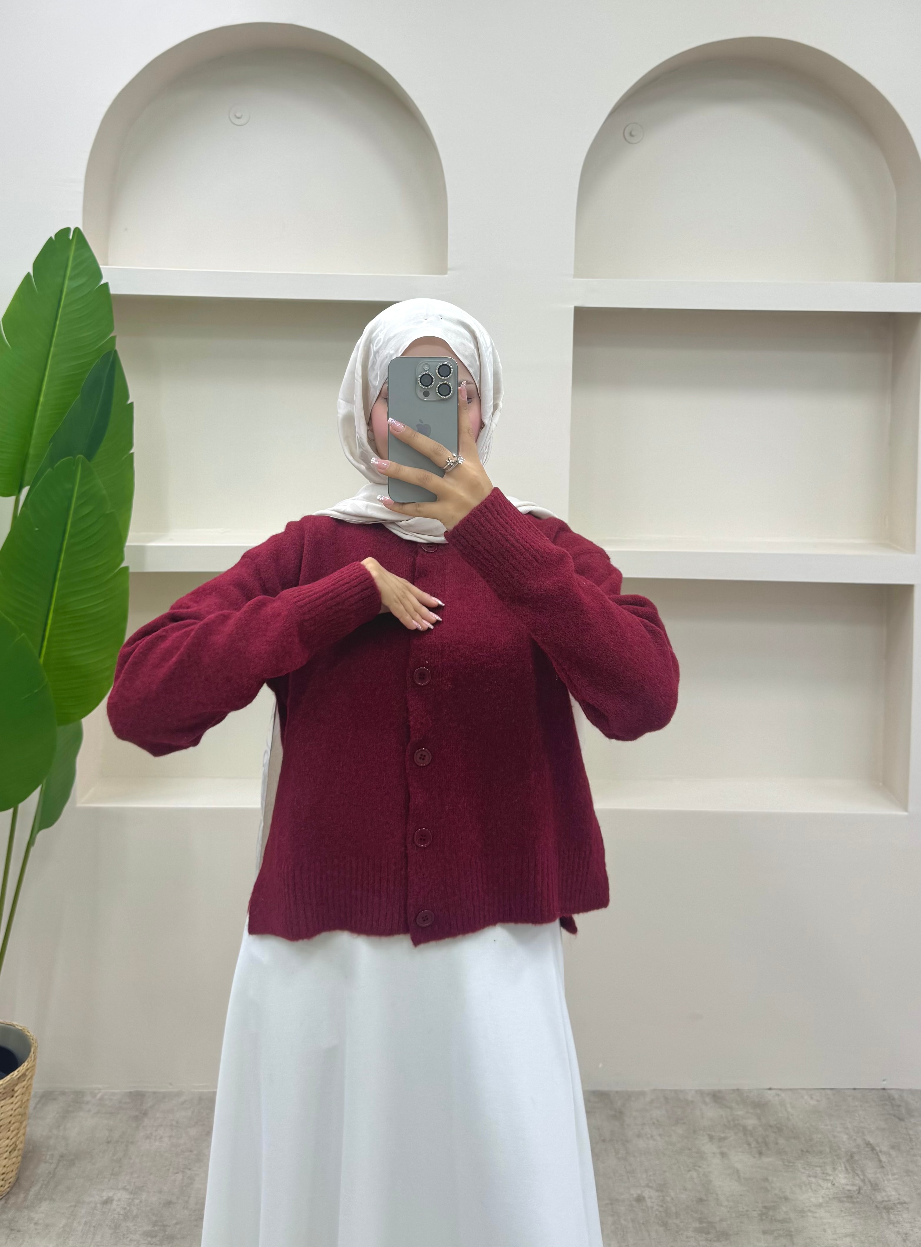 Yırtmaç Detaylı Düğmeli Hırka - Bordo