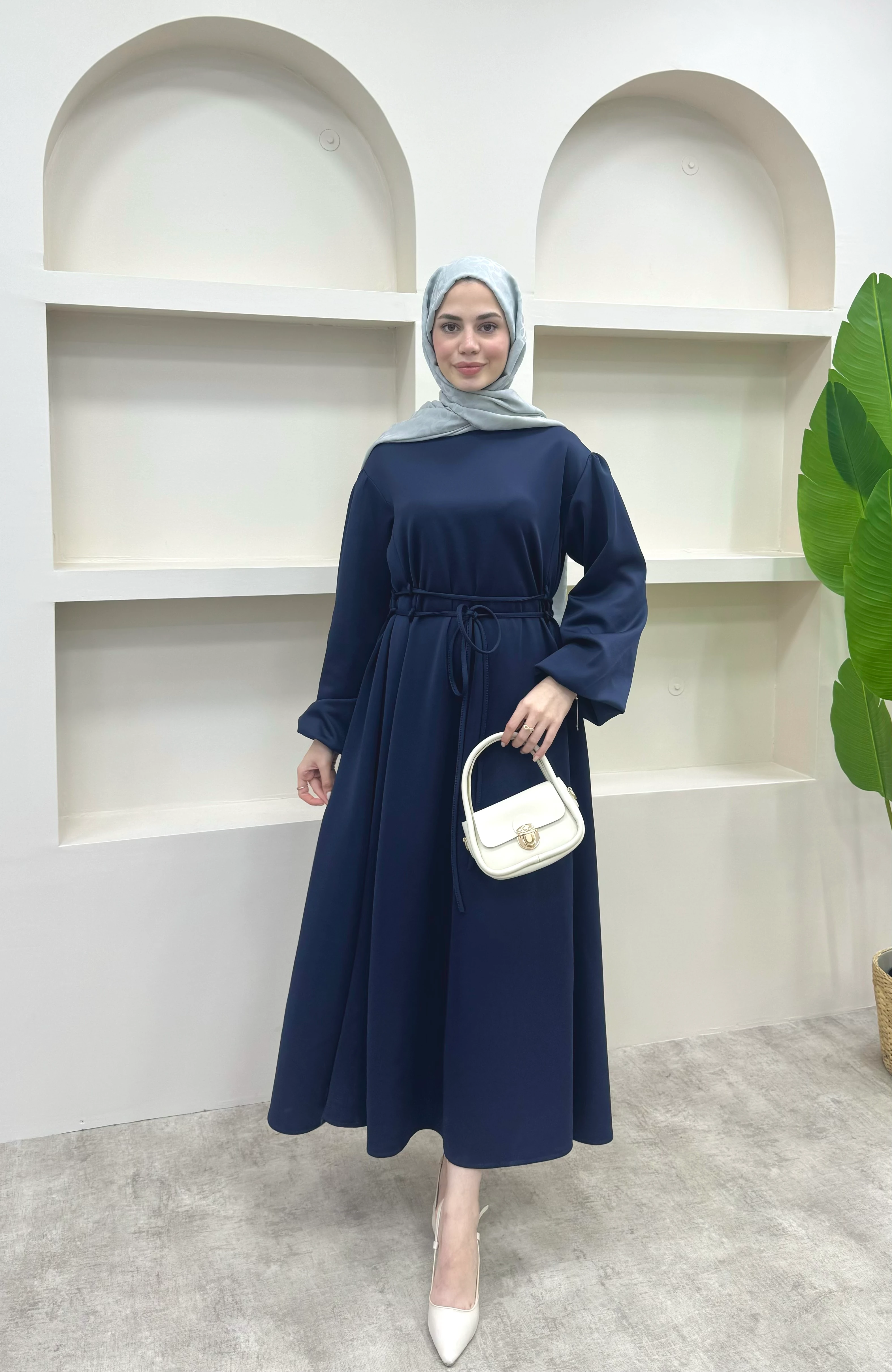 Melly Bağlamalı Scuba Elbise - Lacivert