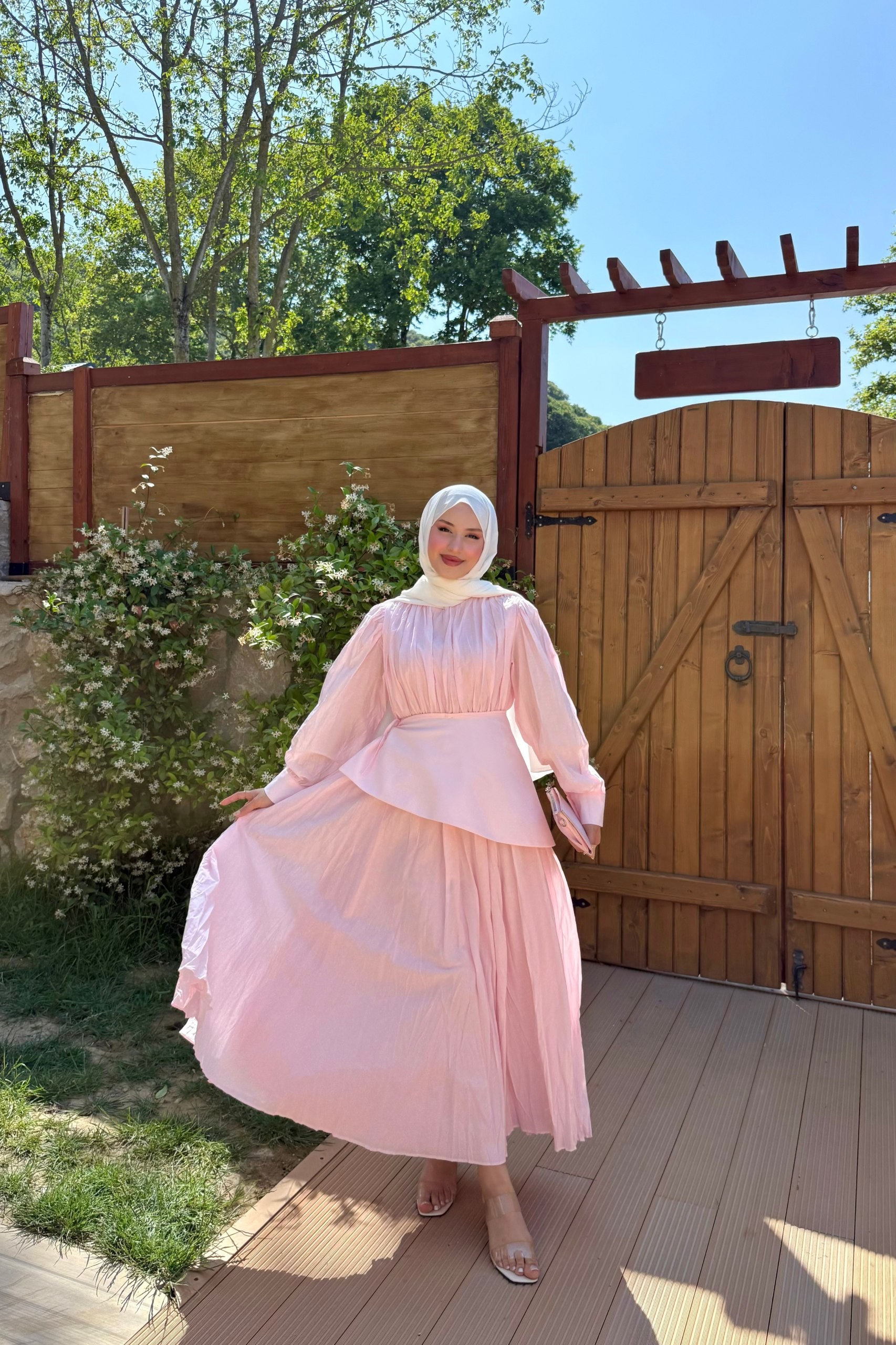 Mira Pamuk Keten Elbise  - PEMBE