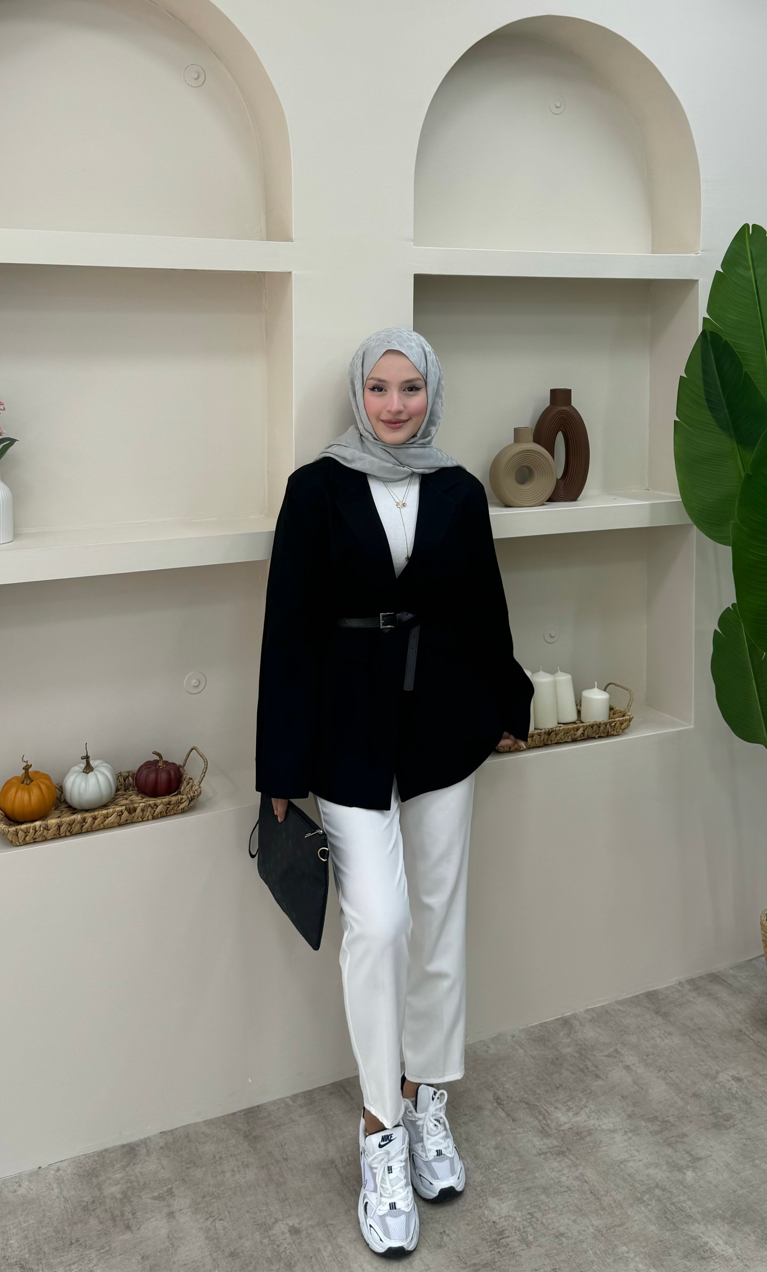 Keten Tek Düğmeli Blazer Ceket 